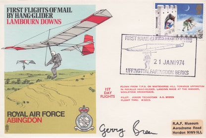 First Flights By Hang Glider 1974 RAF Abingdon Pilot Hendon Hand Signed FDC