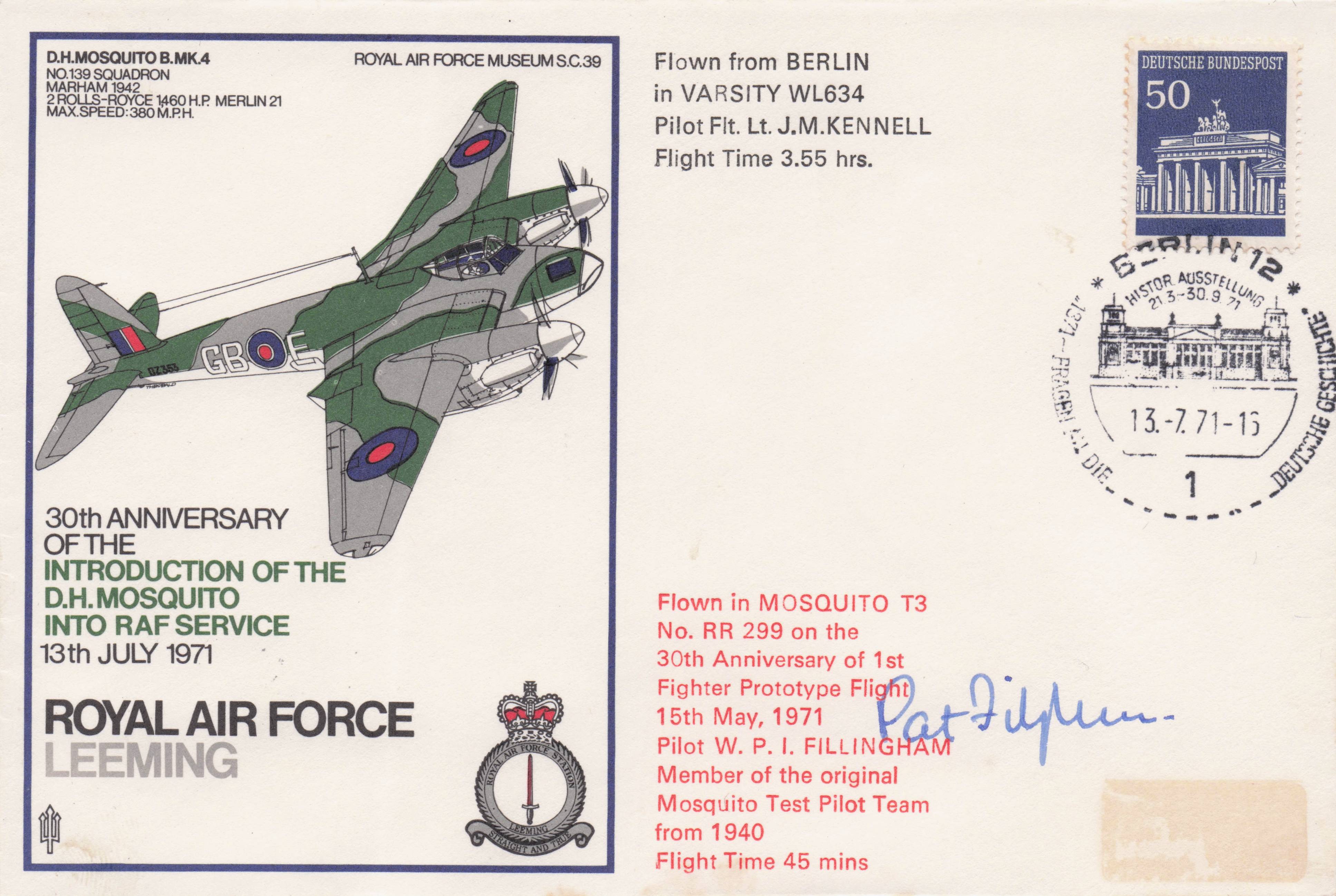 RAF Leeming 30th Anniversary DH Mosquito War Plane Hand Signed Military FDC
