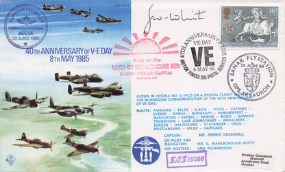 VE WW2 Victory Day Banak Norway Frank Plane Military Hand Signed FDC