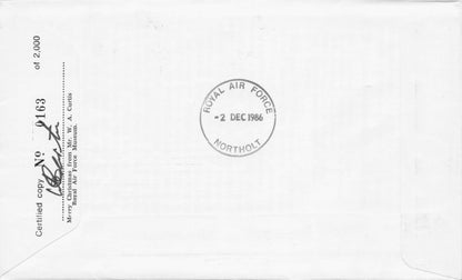 Greetings From Biggin Hill RAF Wing Commander 1986 Christmas Hand Signed FDC