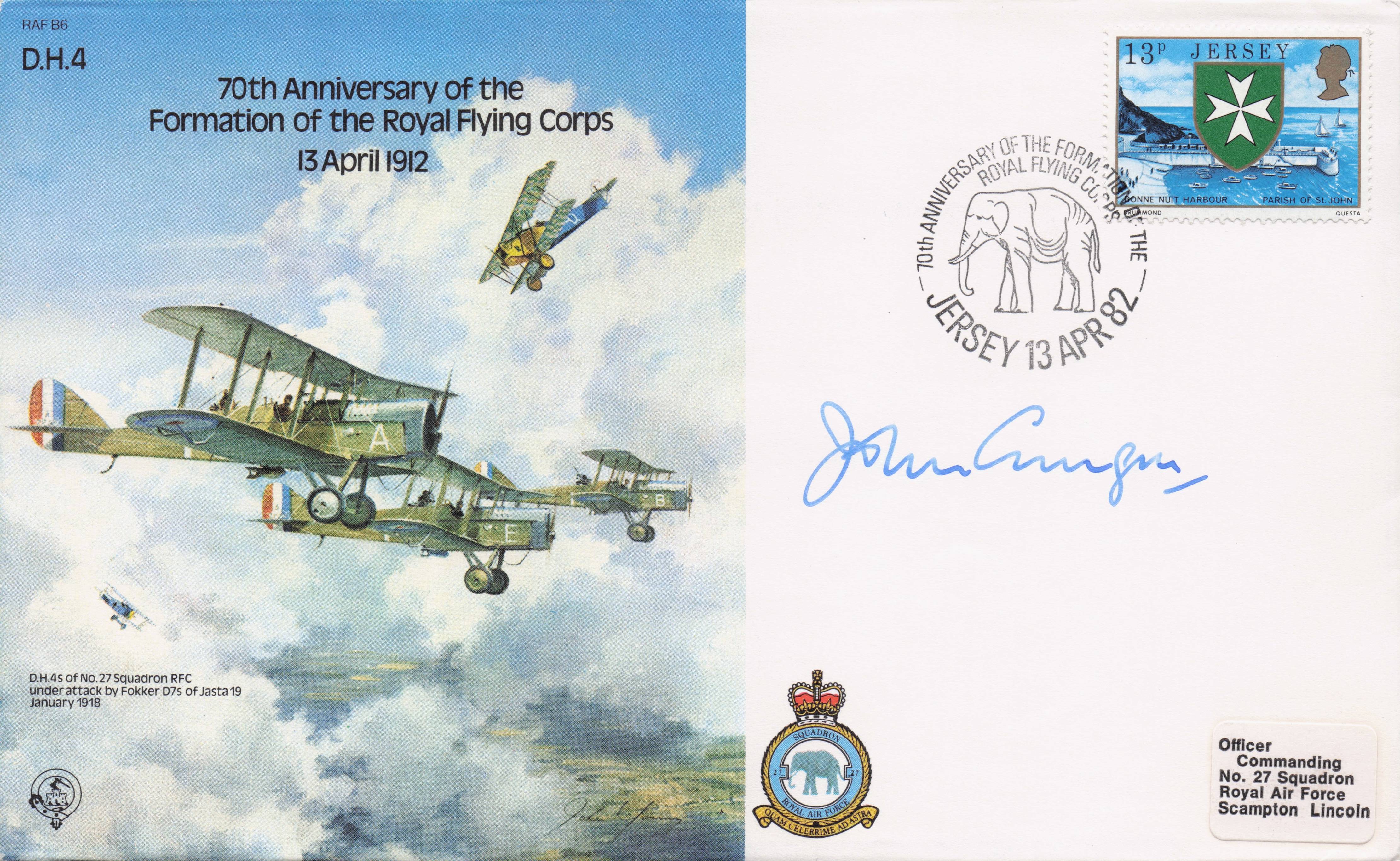 70th Anniversary 1912 RAF Royal Flying Corps Formation DOUBLE Hand Signed FDC