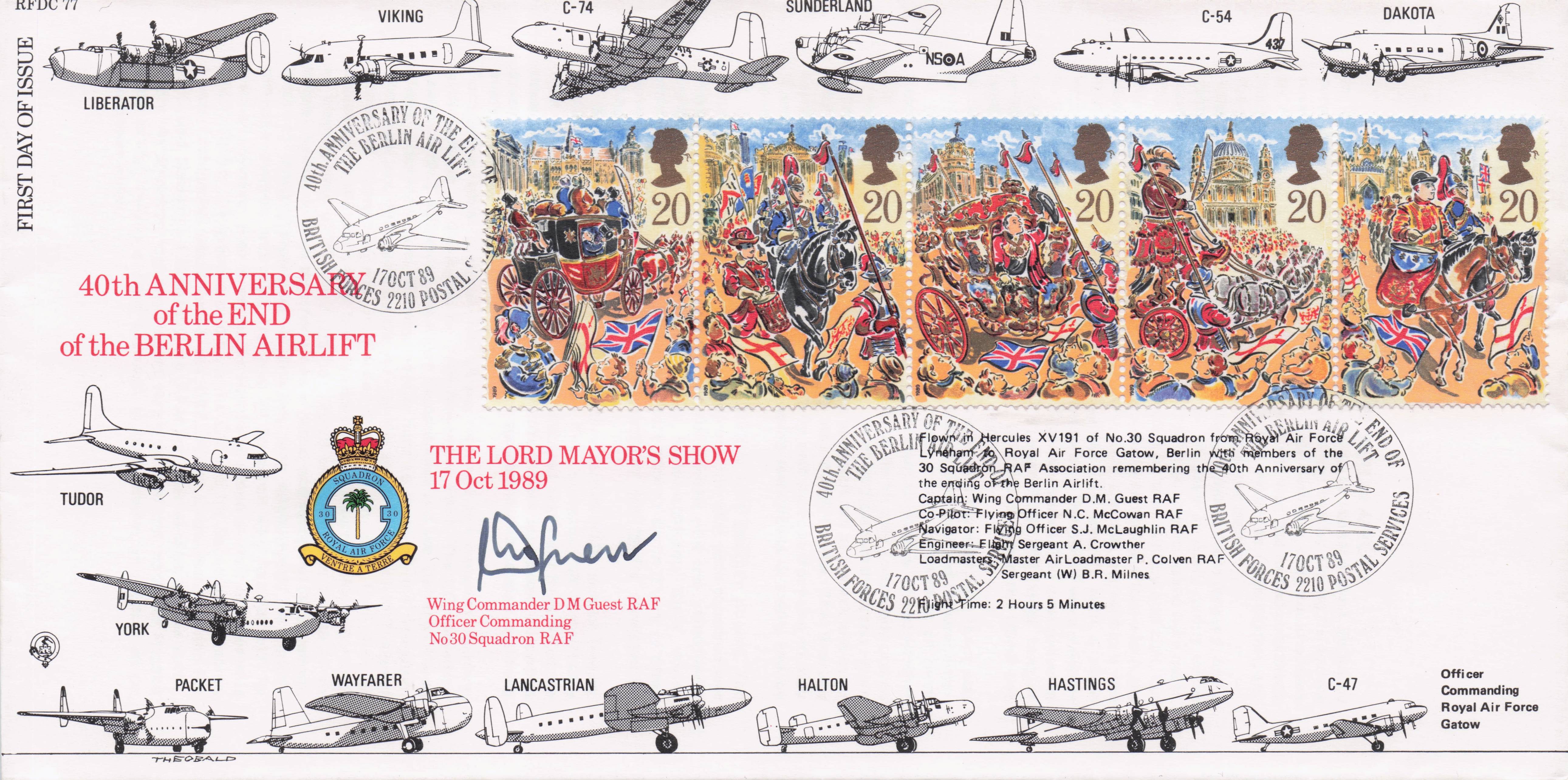 End To Berlin Airlift Lord Mayors Show 1989 Hand Signewd Military FDC