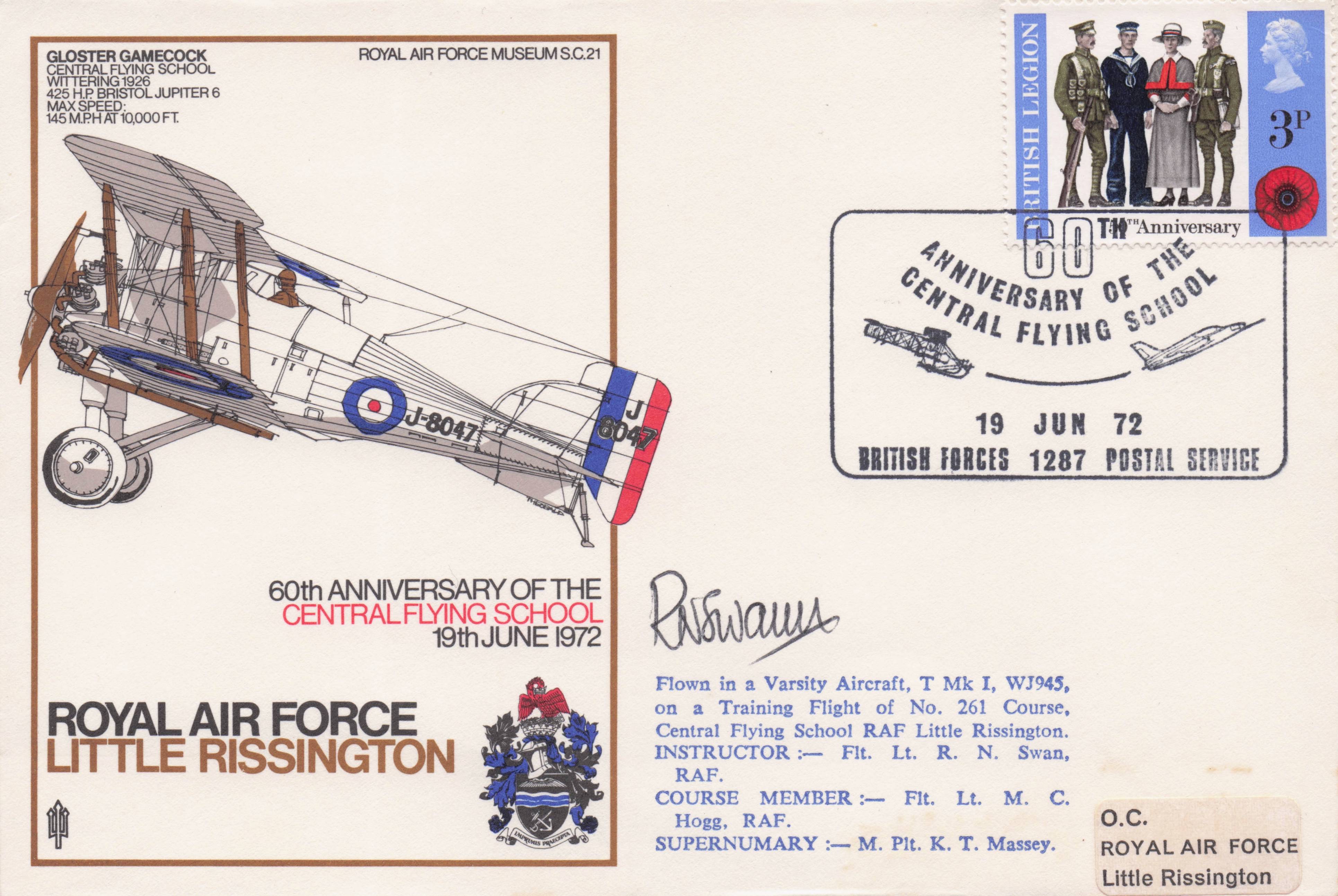 RAF Little Rissington 1972 Flying School Military Hand Signed FDC