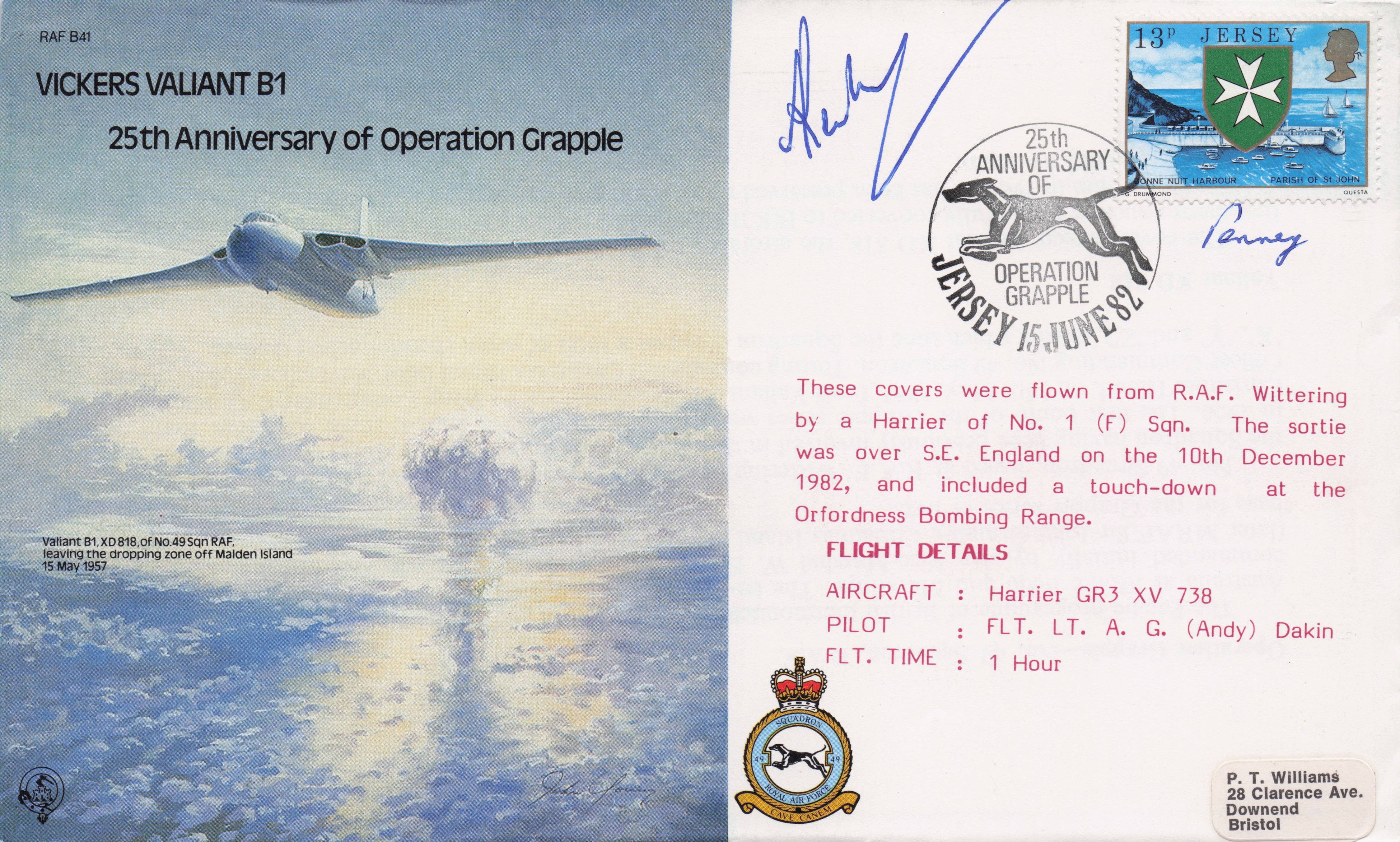 RAF Operation Grapple Vickers Valiant B1 1982 Hand Signed Military FDC