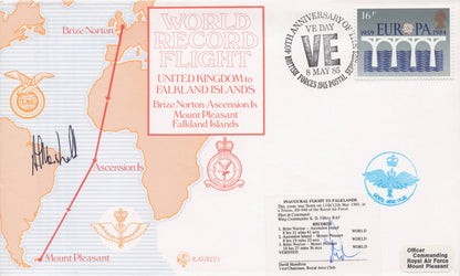 Falkland Islands War Mount Pleasant Map World Record Flight Hand Signed FDC