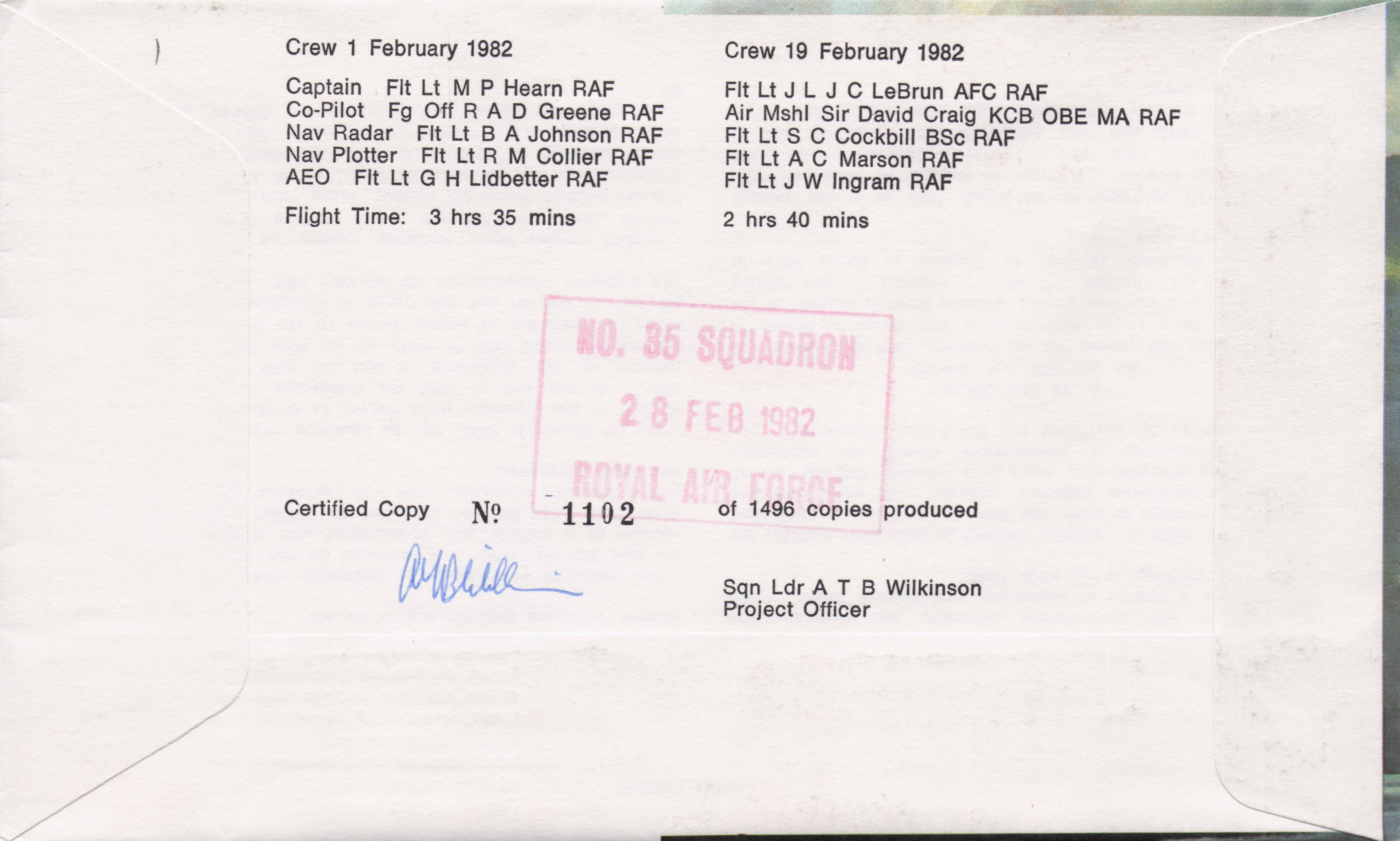 RAF 35 Squadron Avro Vulcan Military Hand Signed FDC