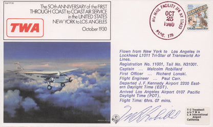 Coast To Coast USA Air Service Los Angeles Airport 1980 Hand Signed FDC