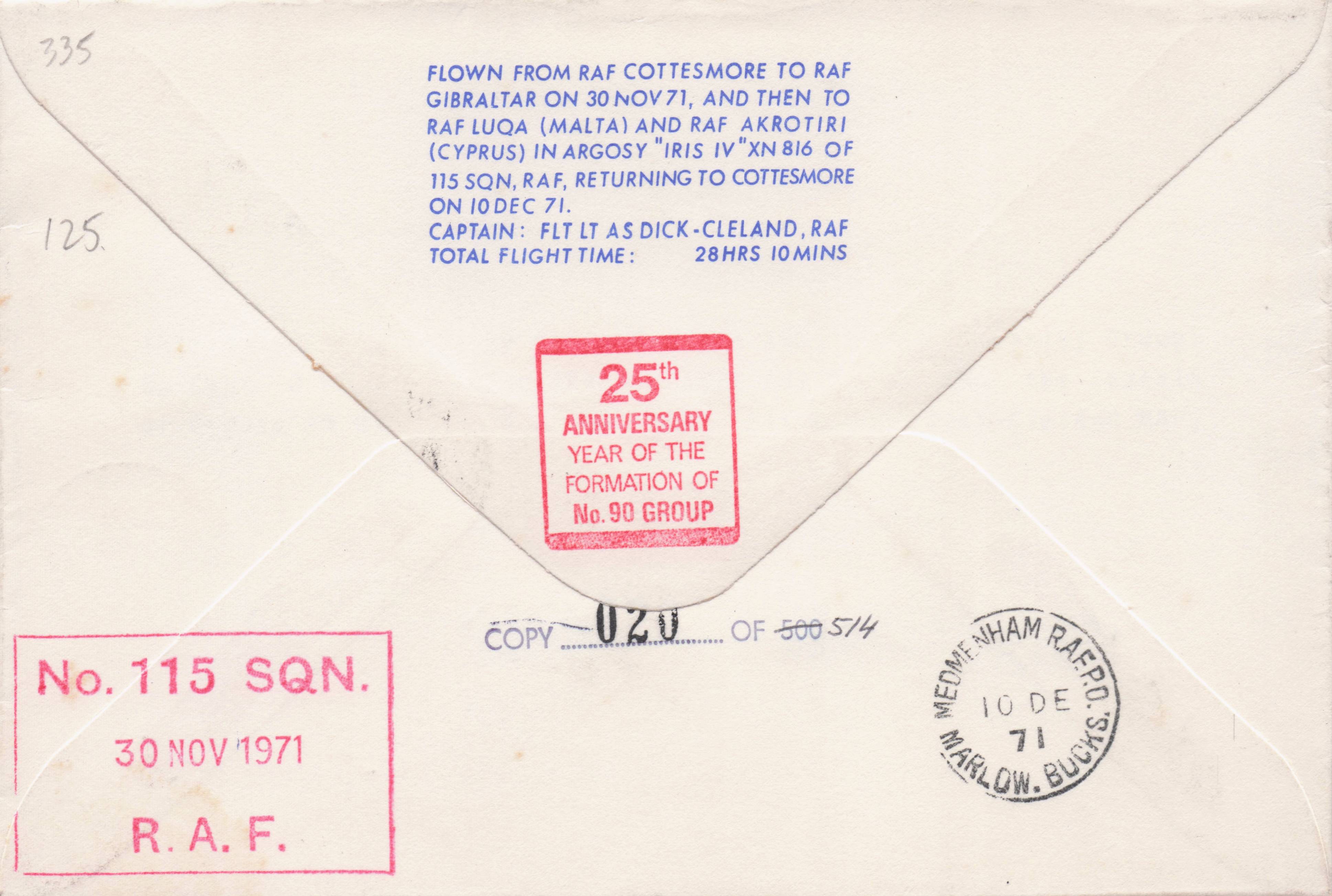 RAF Medmenham Armstrong Whitworth Argosy Plane 1971 Military Hand Signed FDC