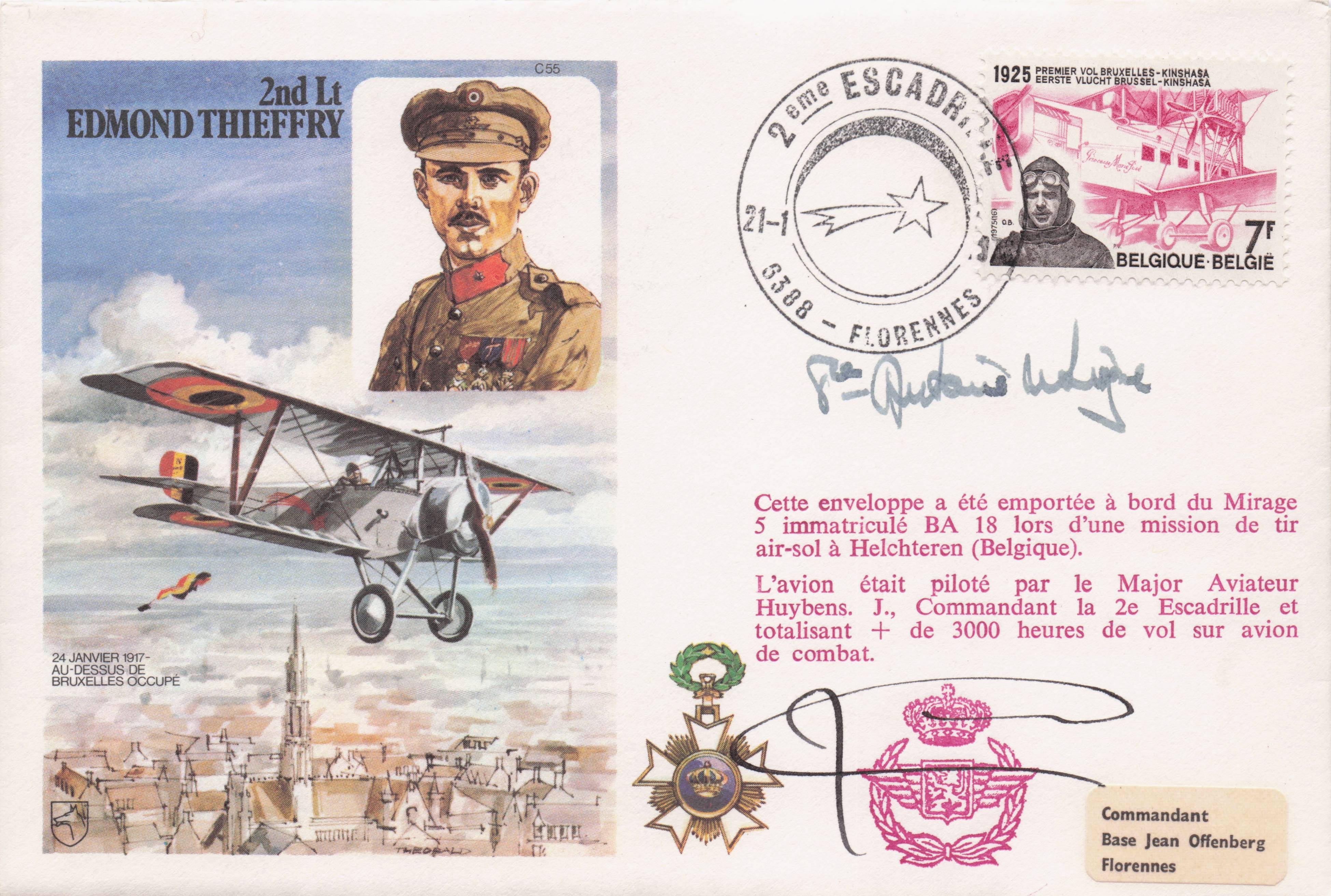 Edmond Thieffry Military Plane Aircraft Florennes Belgium Hand Signed FDC