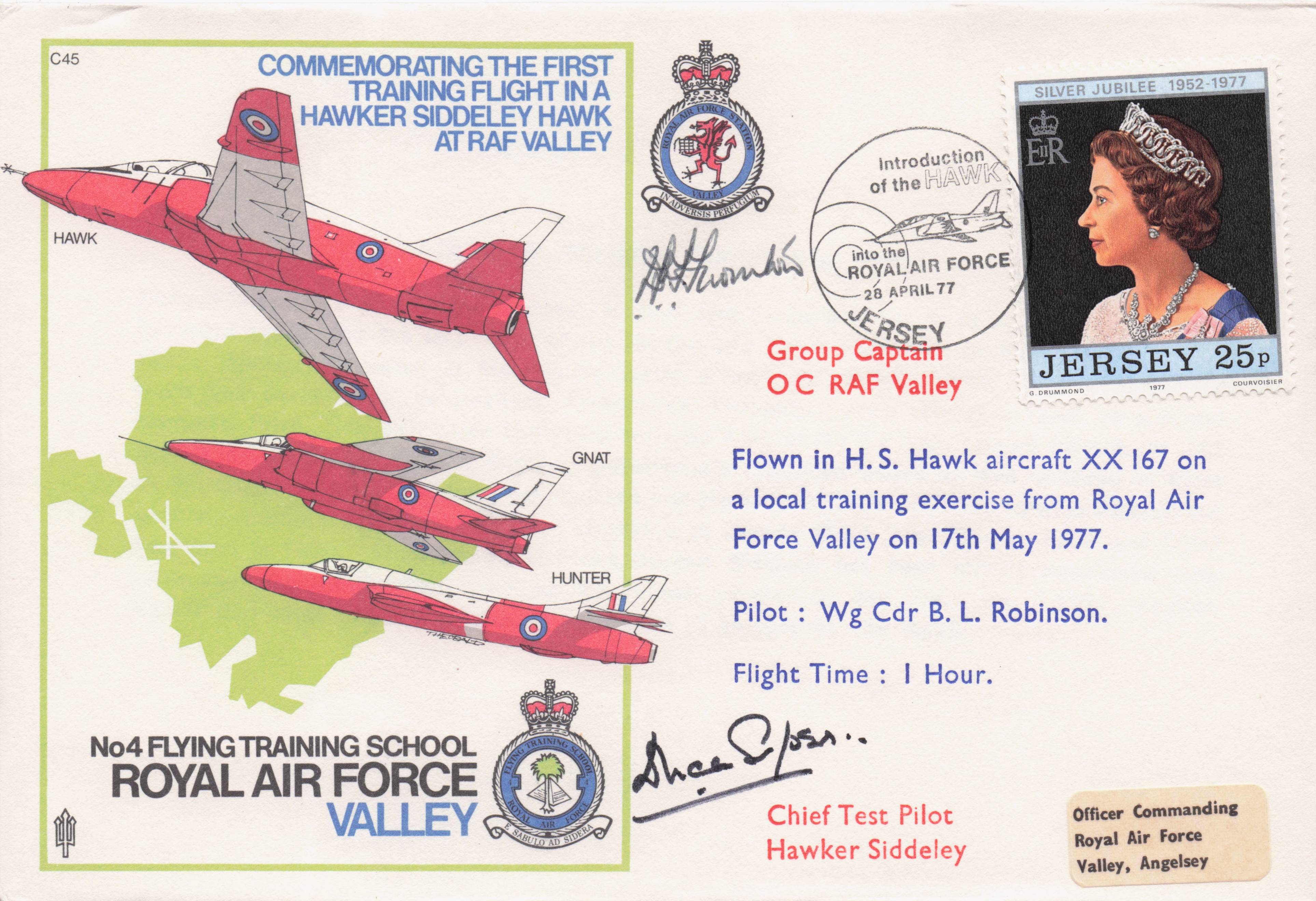 Royal Air Force Valley Hawker Siddeley Military Plane 1977 Hand Signed FDC