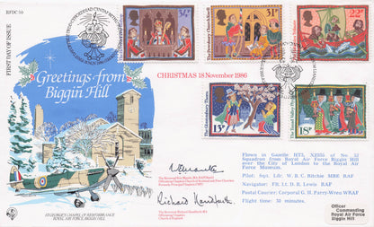 Greetings From Biggin Hill Christmas 1986 Military Flown Hand Signed FDC
