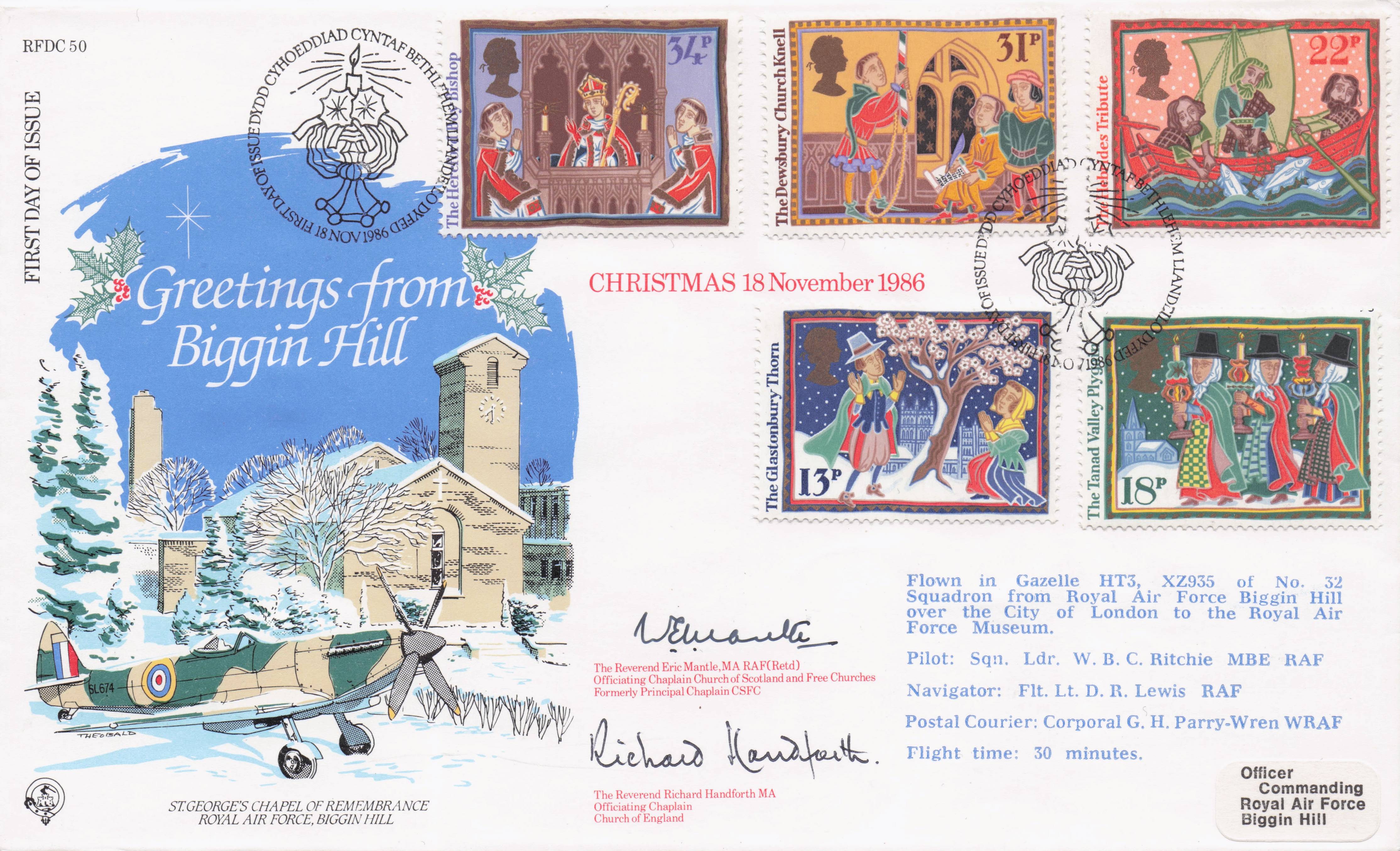Greetings From Biggin Hill Christmas 1986 Military Flown Hand Signed FDC