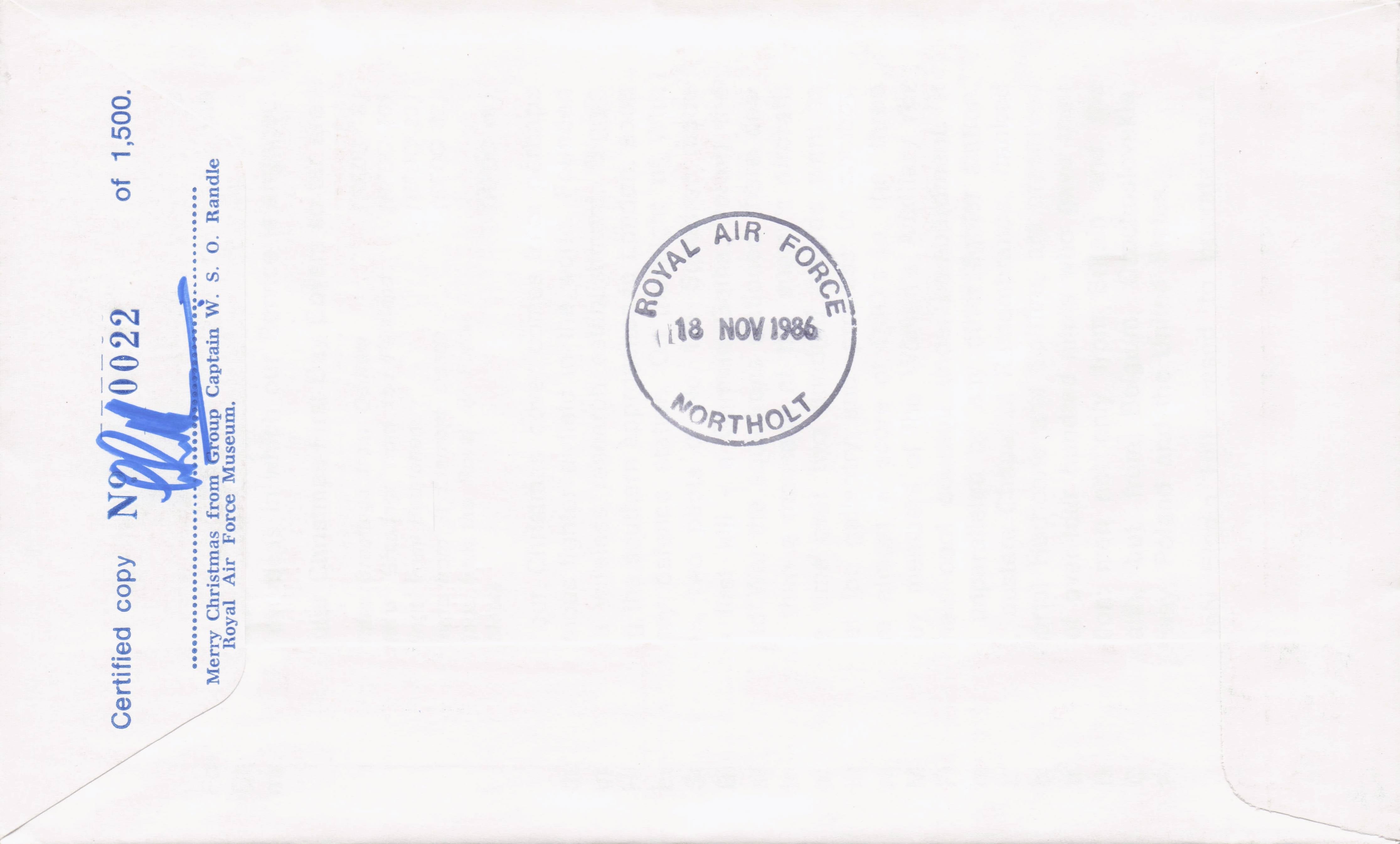 Greetings From Biggin Hill Christmas 1986 Military Flown Hand Signed FDC