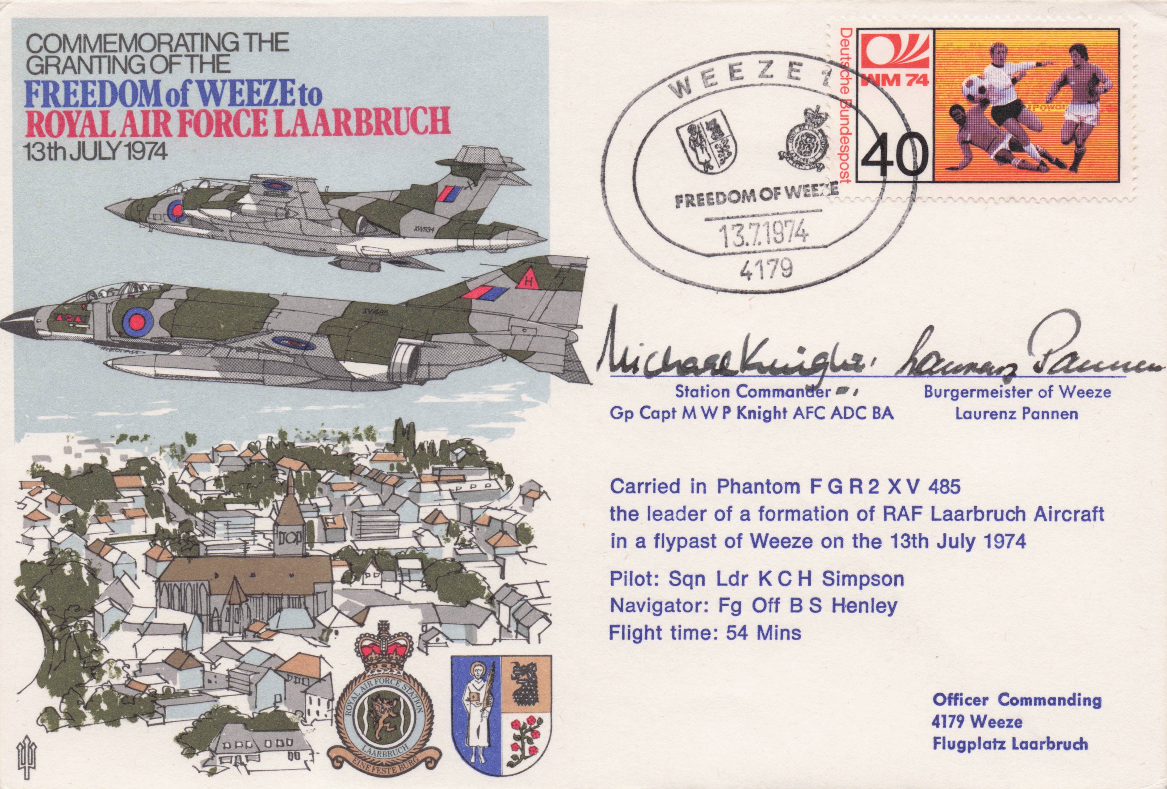 Freedom Of Weeze 1974 RAF Laarbruch Military German HQ Hand Signed FDC