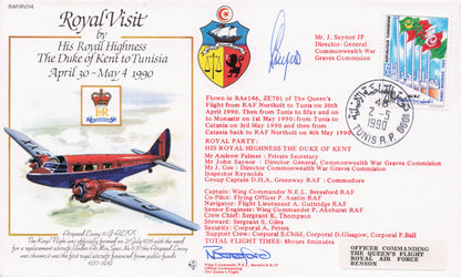 Duke Of Kent 1990 Royal Visit To Tunisia Flown & Multi Hand Signed FDC