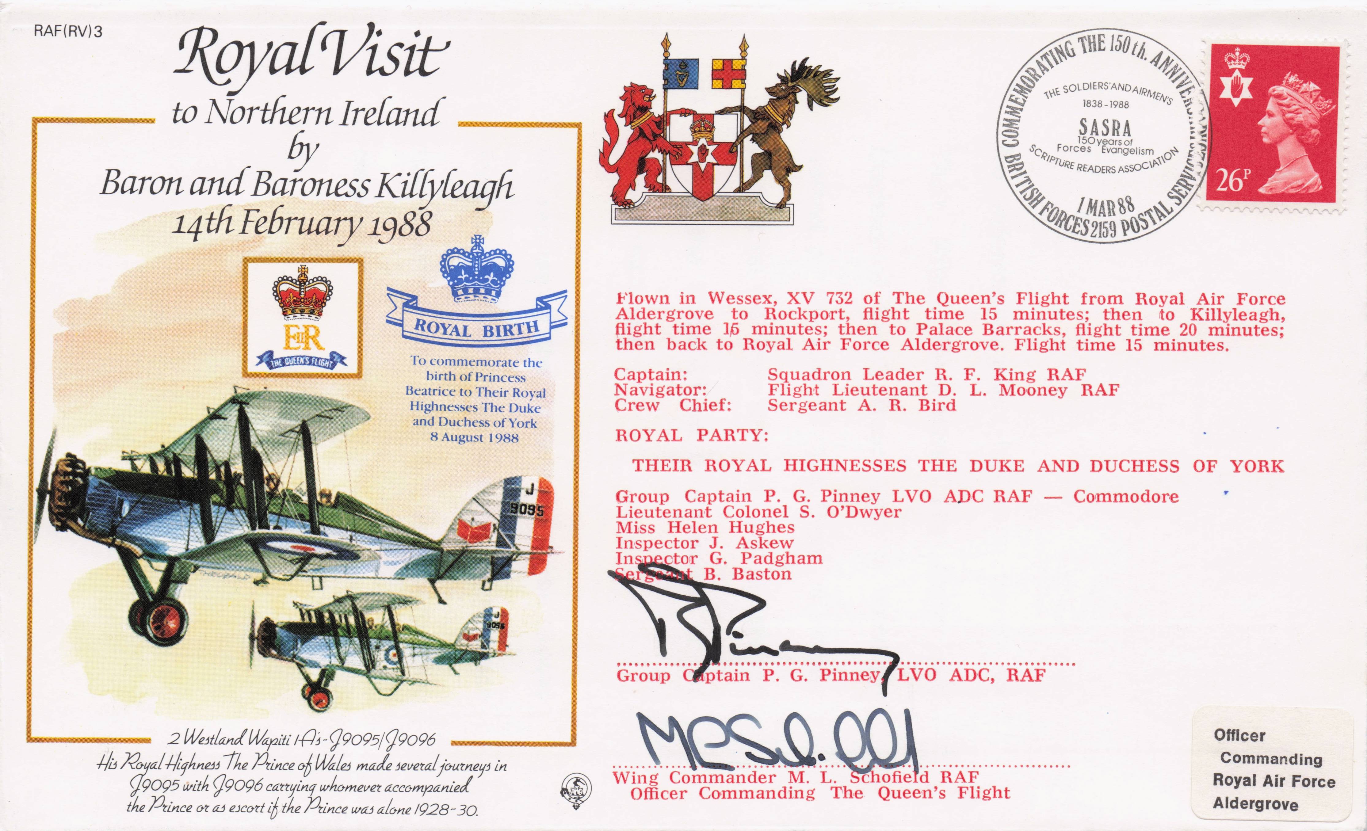 Baron & Baroness Killyleagh Royal Visit To Northern Ireland 1988 Hand Signed FDC