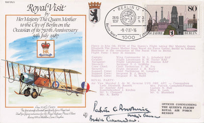 Queen Mother Royal Visit To Berlin Germany 1987 Multi Hand Signed FDC
