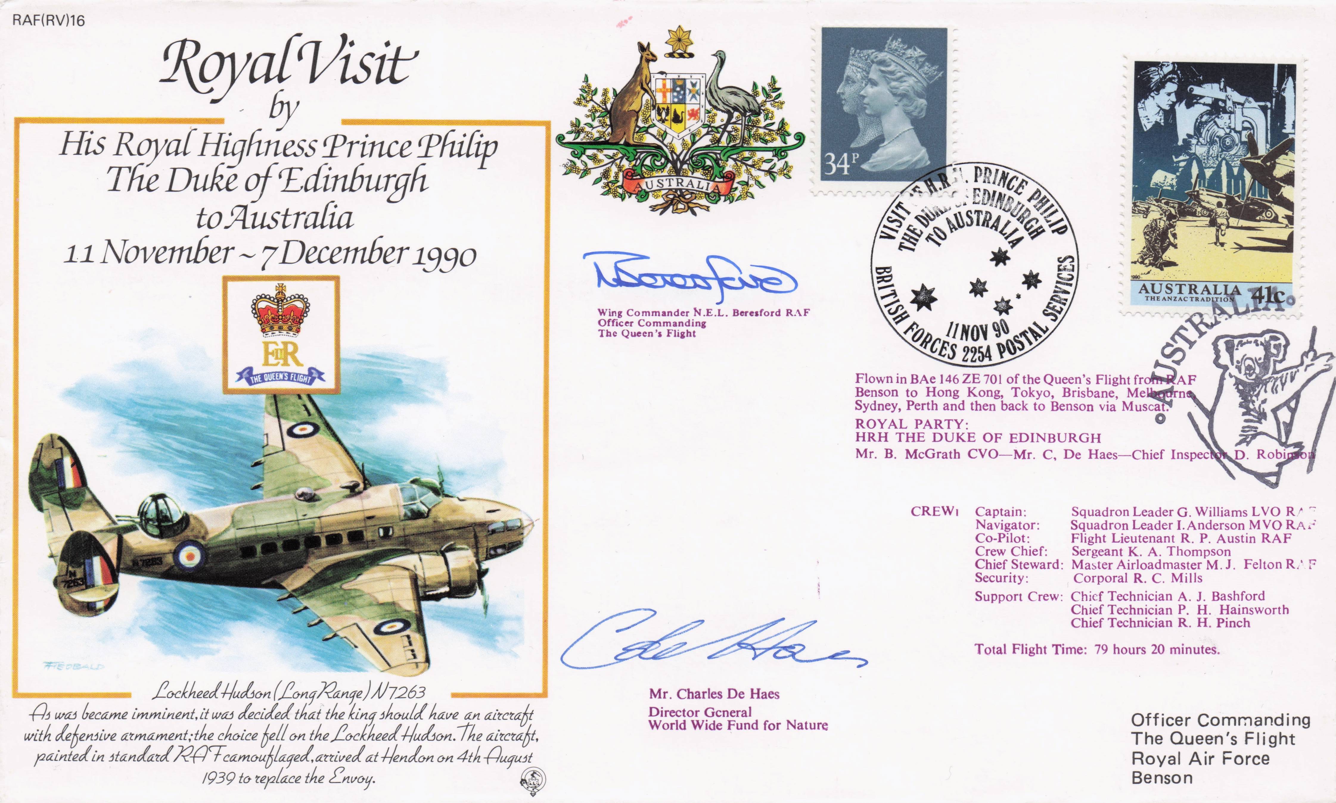 Prince Philip Duke Of Edinburgh 1990 Royal Visit To Australia Hand Signed FDC