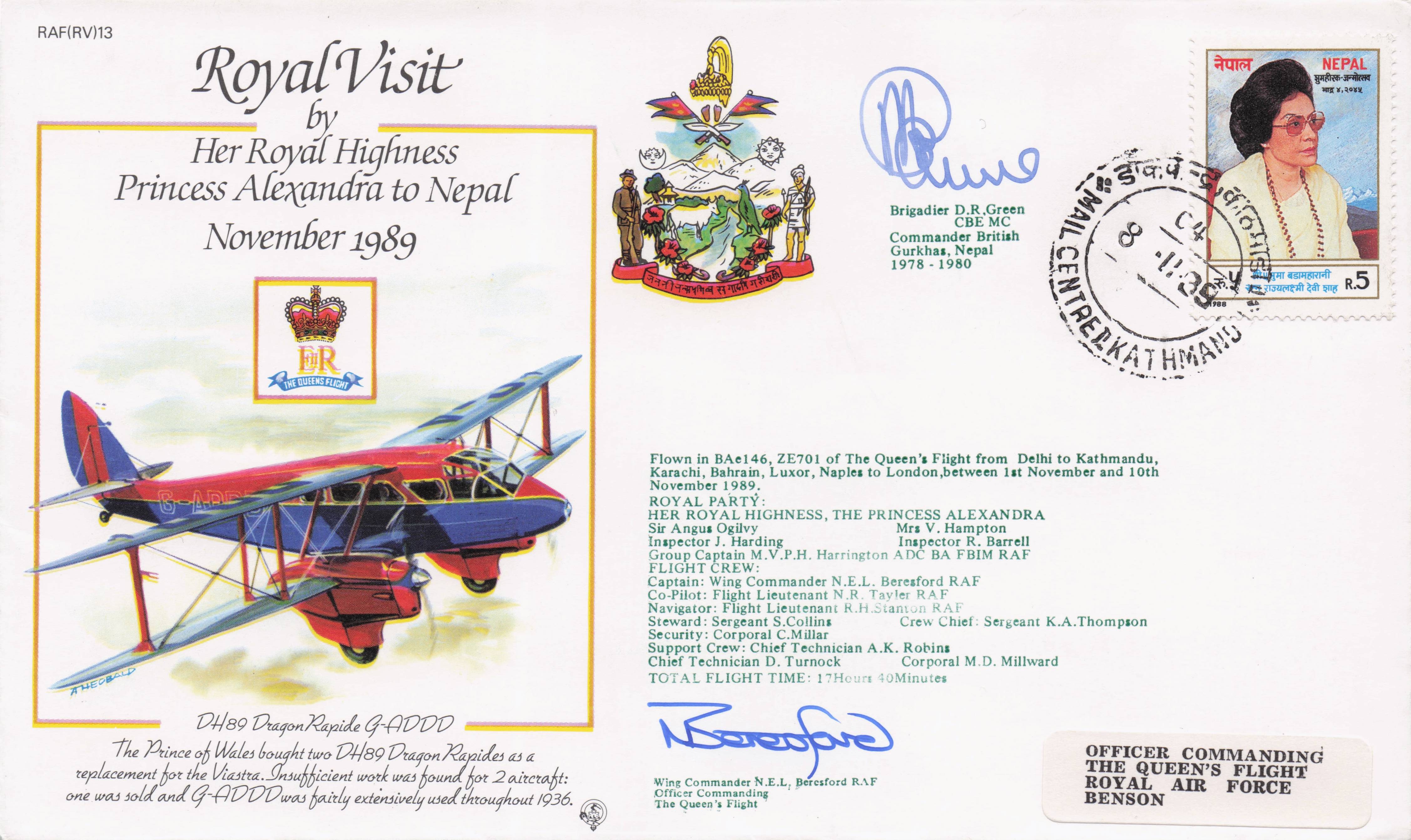 Princess Alexandra Royal Visit To Nepal Kathmandu India 1989 Hand Signed FDC