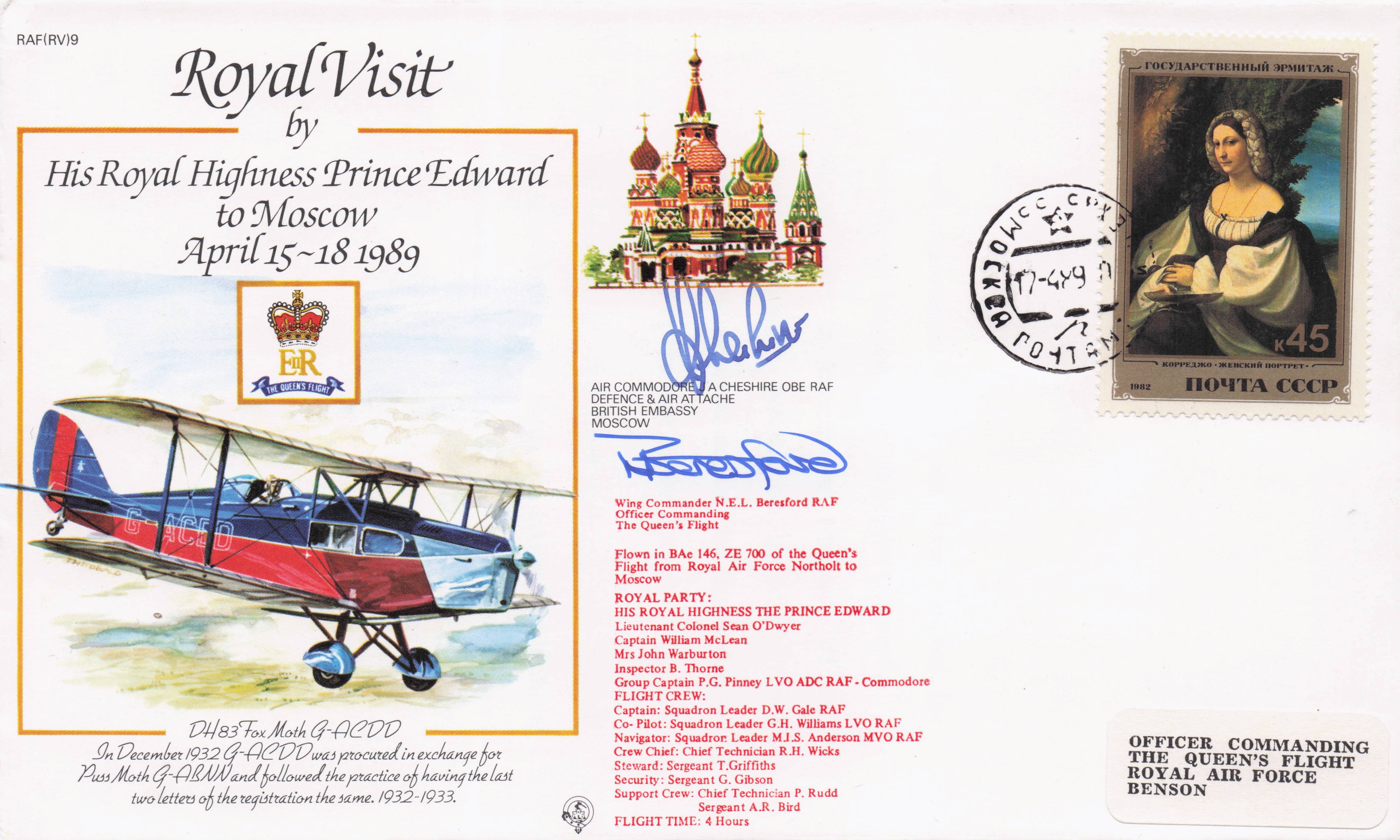Prince Edward 1989 Royal Visit To Moscow Russia MULTI Rare Hand Signed FDC