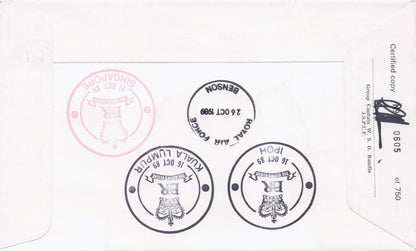Queen Elizabeth 1989 Royal Visit To Singapore Malaysia Kuala Lumpar Hand Signed FDC