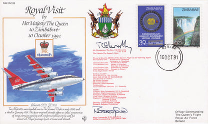 Queen Elizabeth 1991 Royal Visit To Zimbabwe Harare Multi Hand Signed FDC