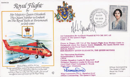 Queen Elizabeth Mother The Royal Flight To Embark 1990 Multi Hand Signed FDC