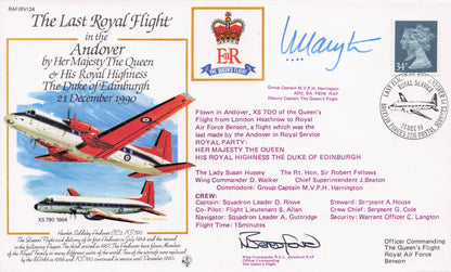 Queen Elizabeth II Royal Flight To Andover 1990 Multi Hand Signed FDC
