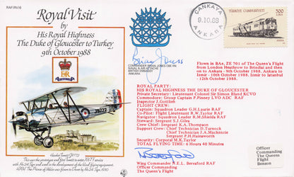 Duke Of Gloucester Royal Visit To Turkey Izmir 1988 MULTI Hand Signed FDC