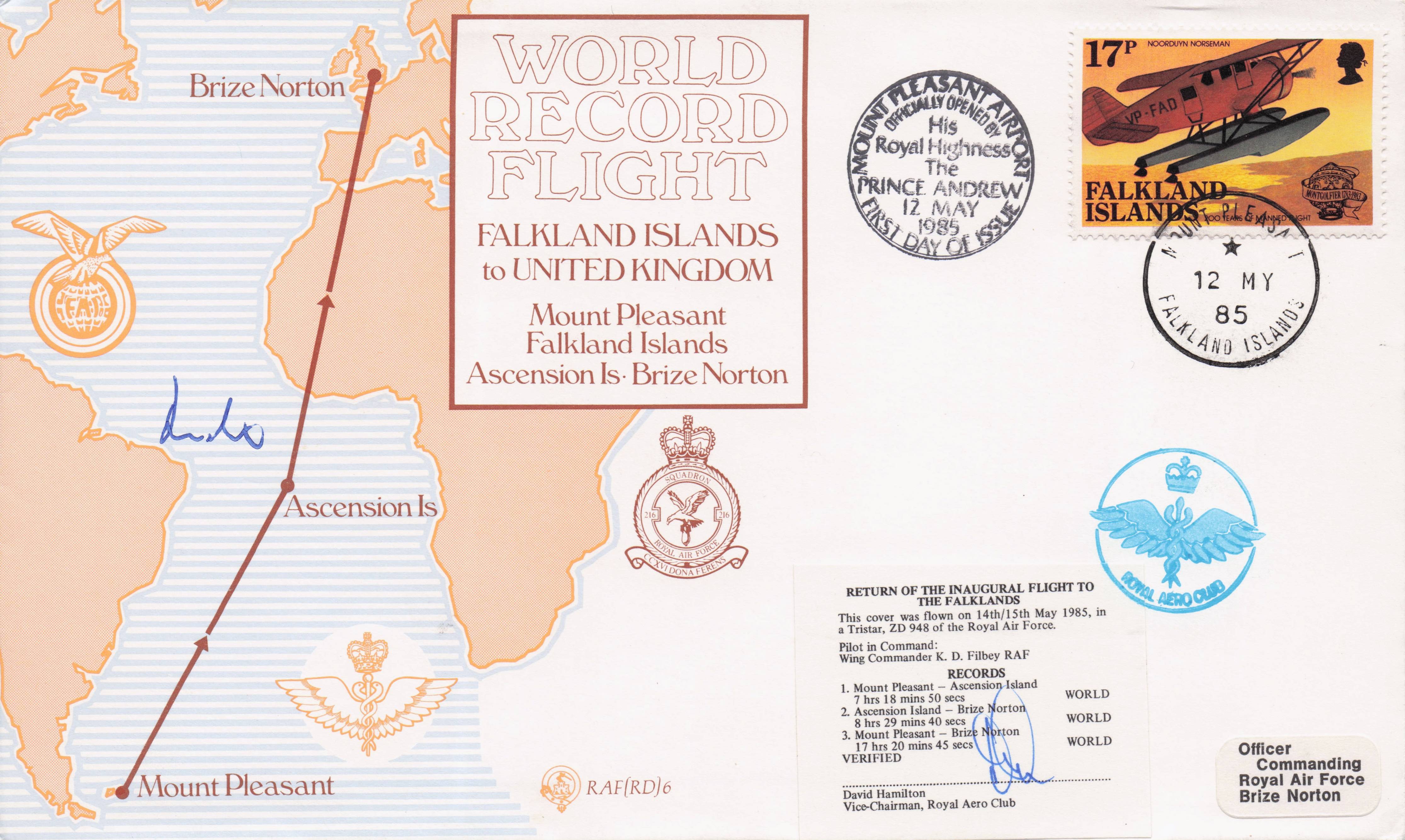 Falklands War World Record Map Flight Multi Military Hand Signed FDC