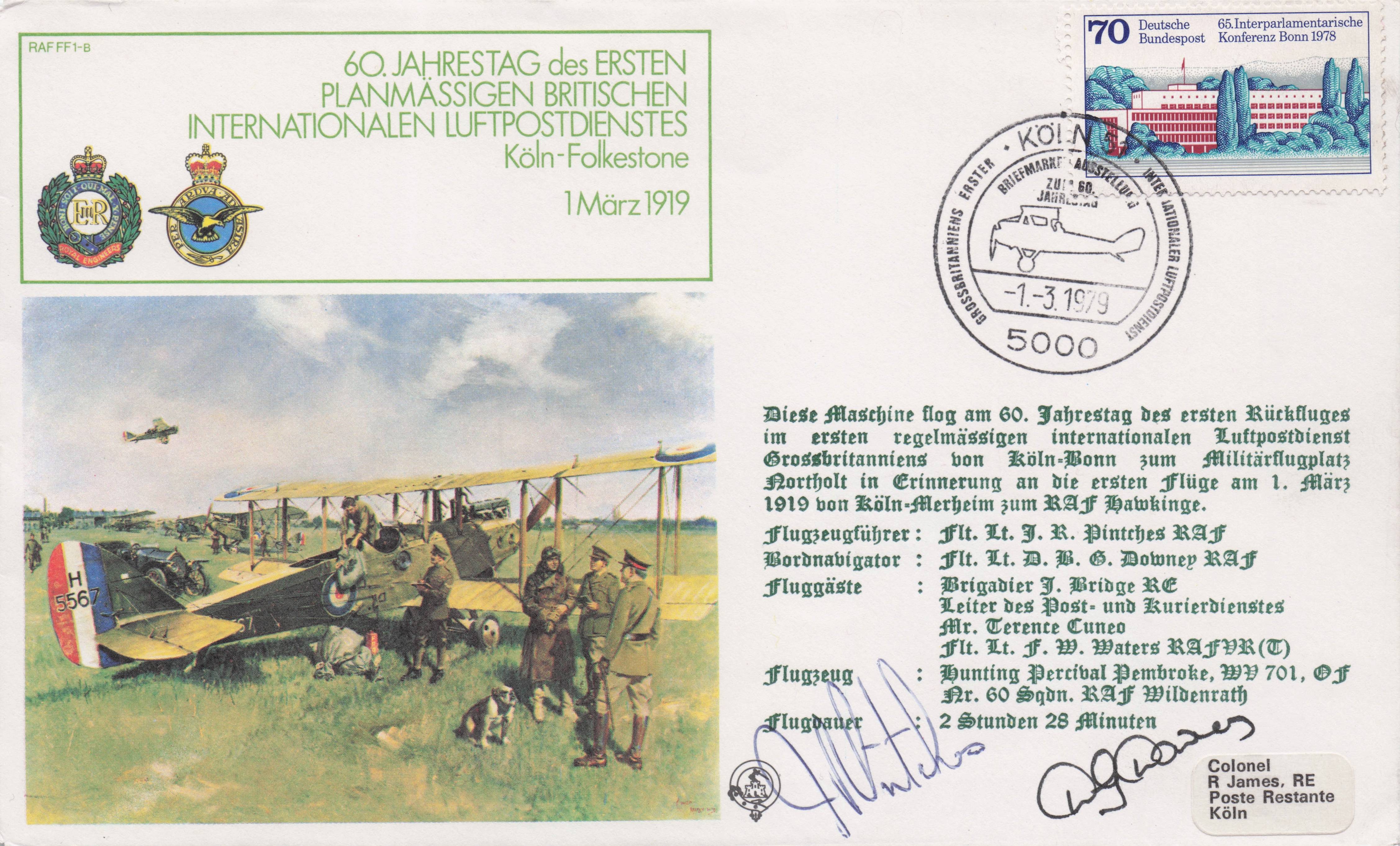 Koln Folkestone German Military WW1 Aircraft Hawkinge Multi Hand Signed FDC