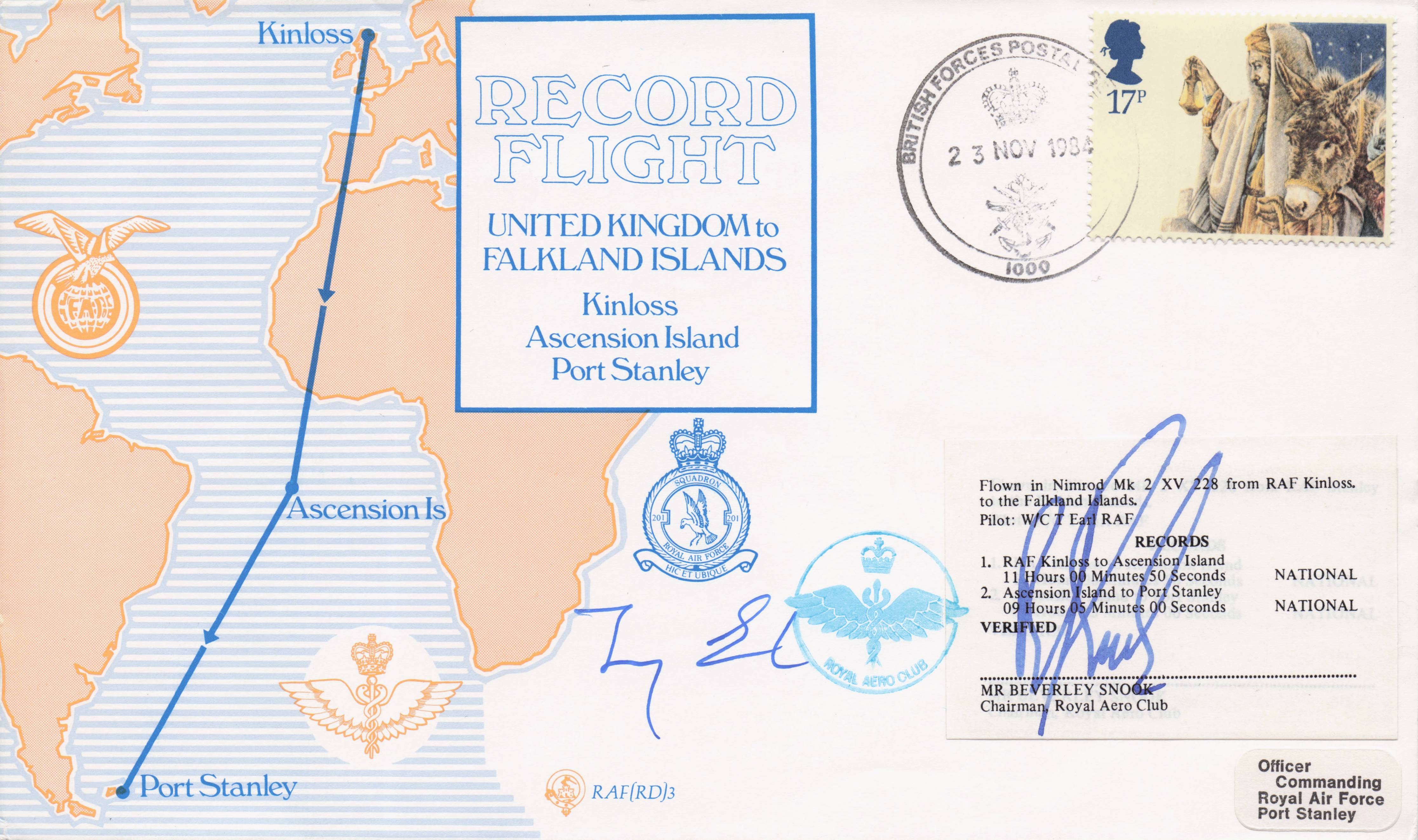 Falklands War Map Record Aircraft Flight 1984 Hand Signed FDC