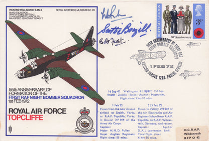 RAF Topcliffe First RAF Bomber Squadron Bob Frost 3x MULTI Hand Signed FDC
