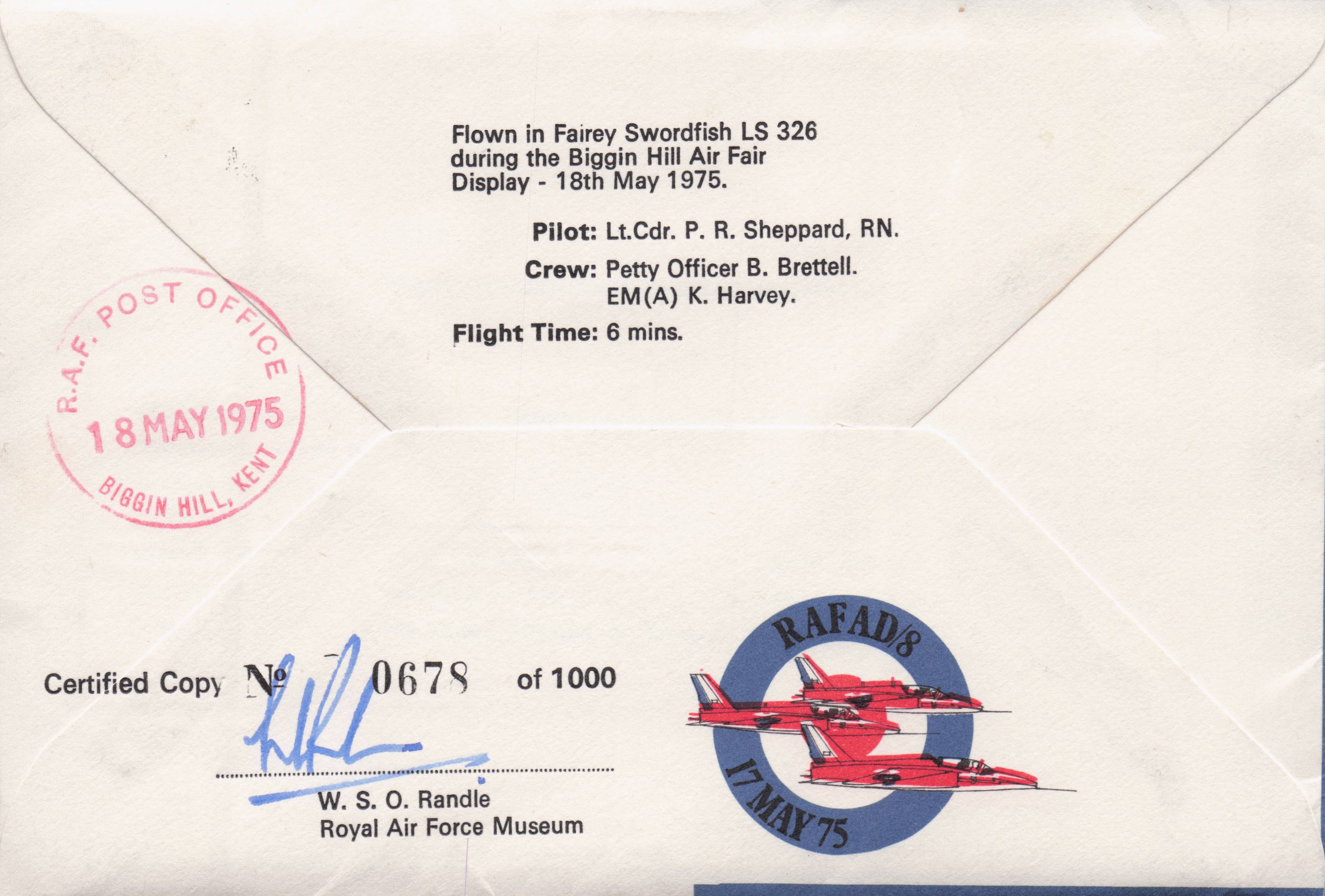 Royal Navy 1975 Military Air Display Team MULT 6x Hand Signed FDC
