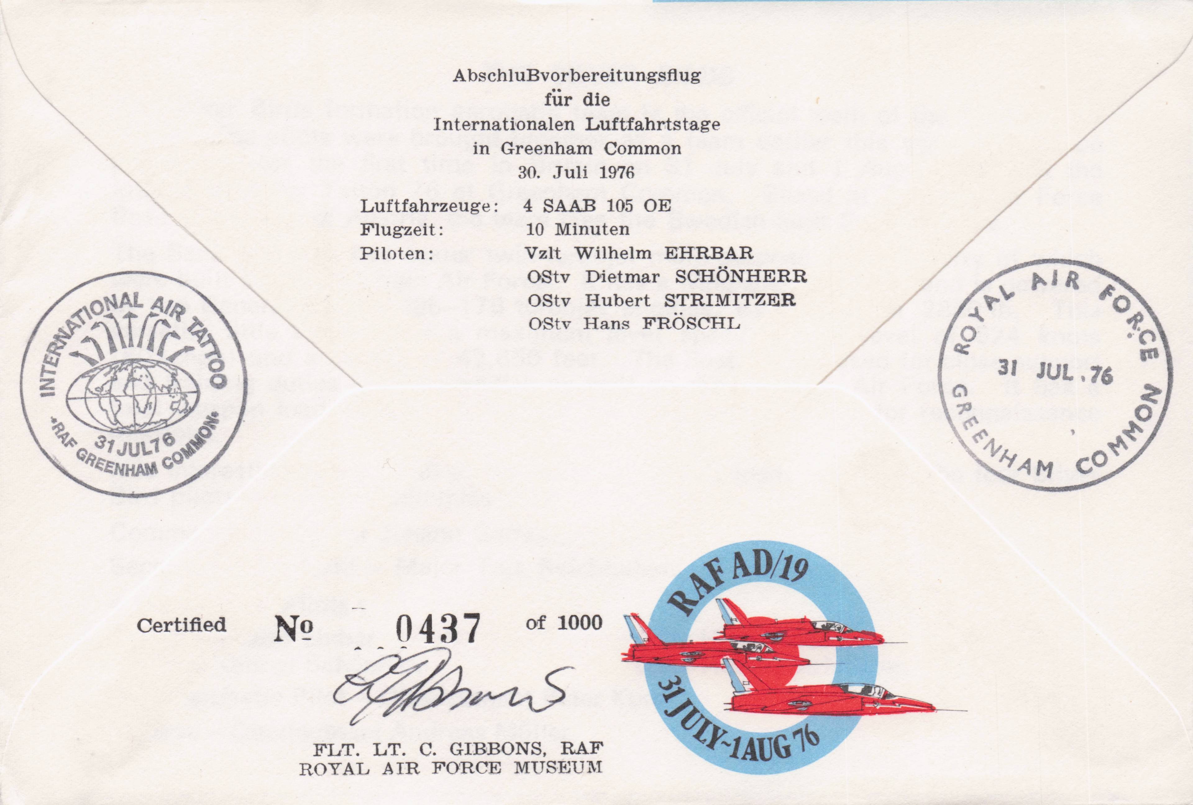 Austrian Military Air Force Silver Birds Air Tattoo 9x MULTI Hand Signed FDC