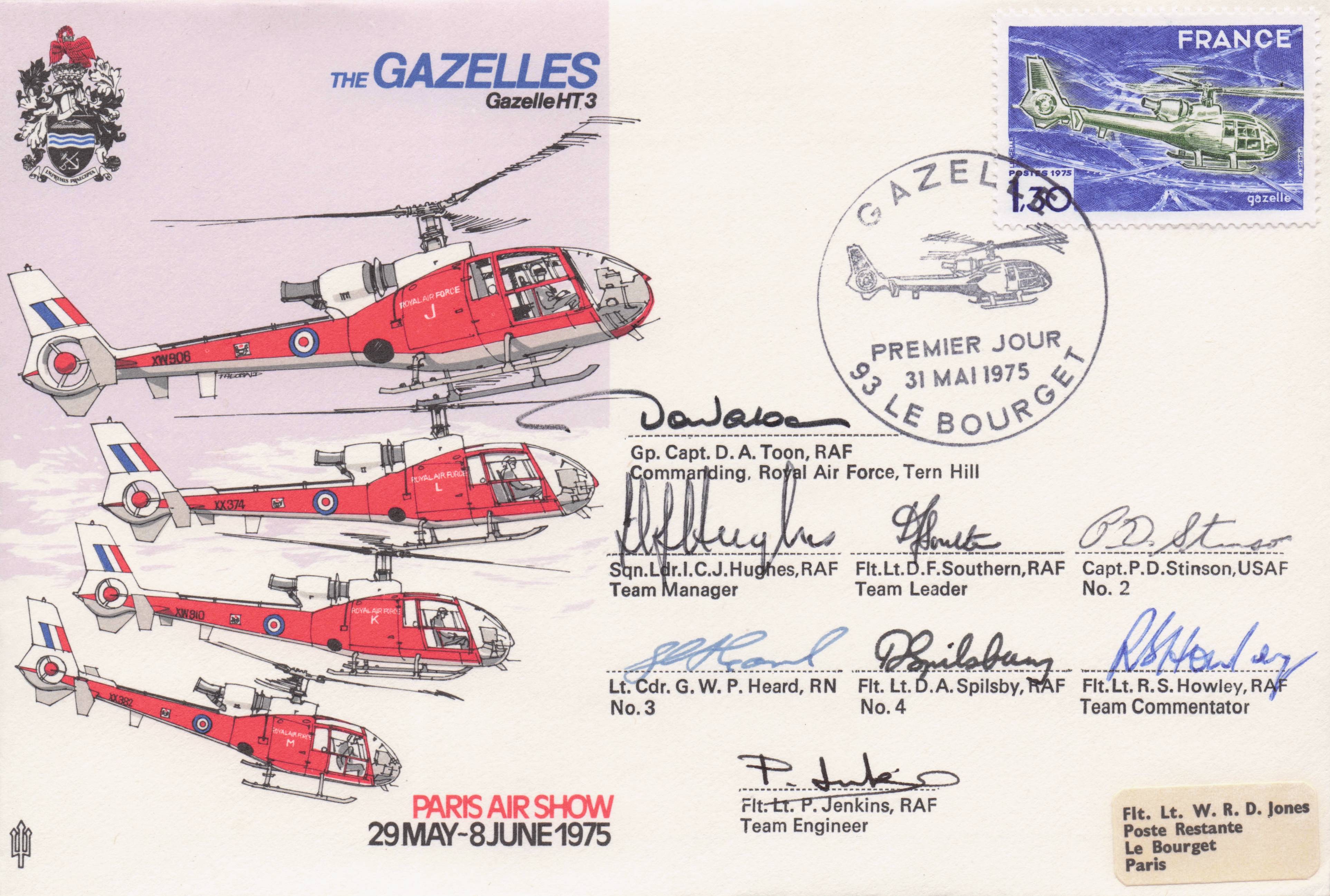 The Gazelles Helicopter Military Air Display 1970s Hand Signed MULTI FDC