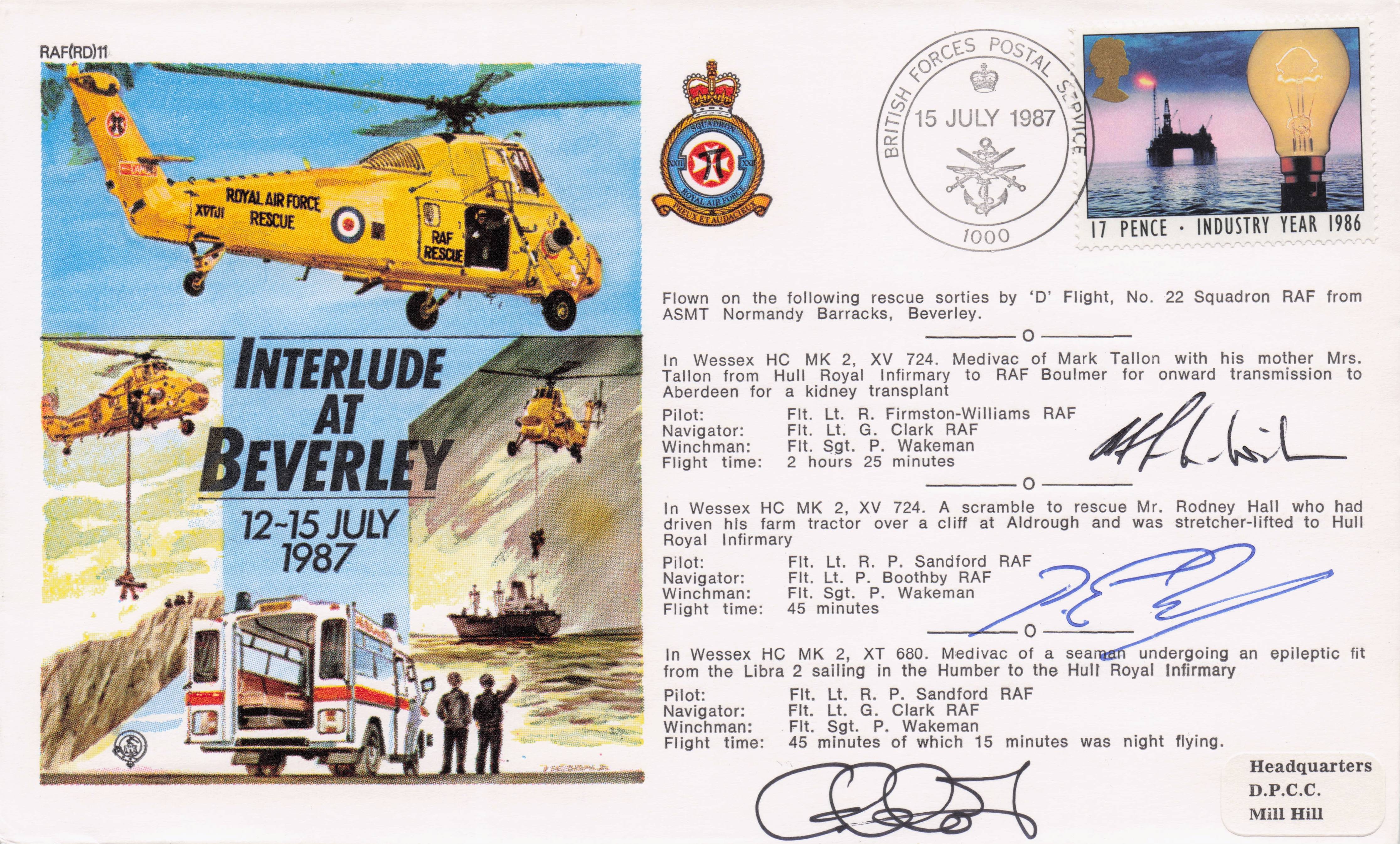 RAF Helicopter Air Rescue Interlude At Beverley MULTI Hand Signed FDC