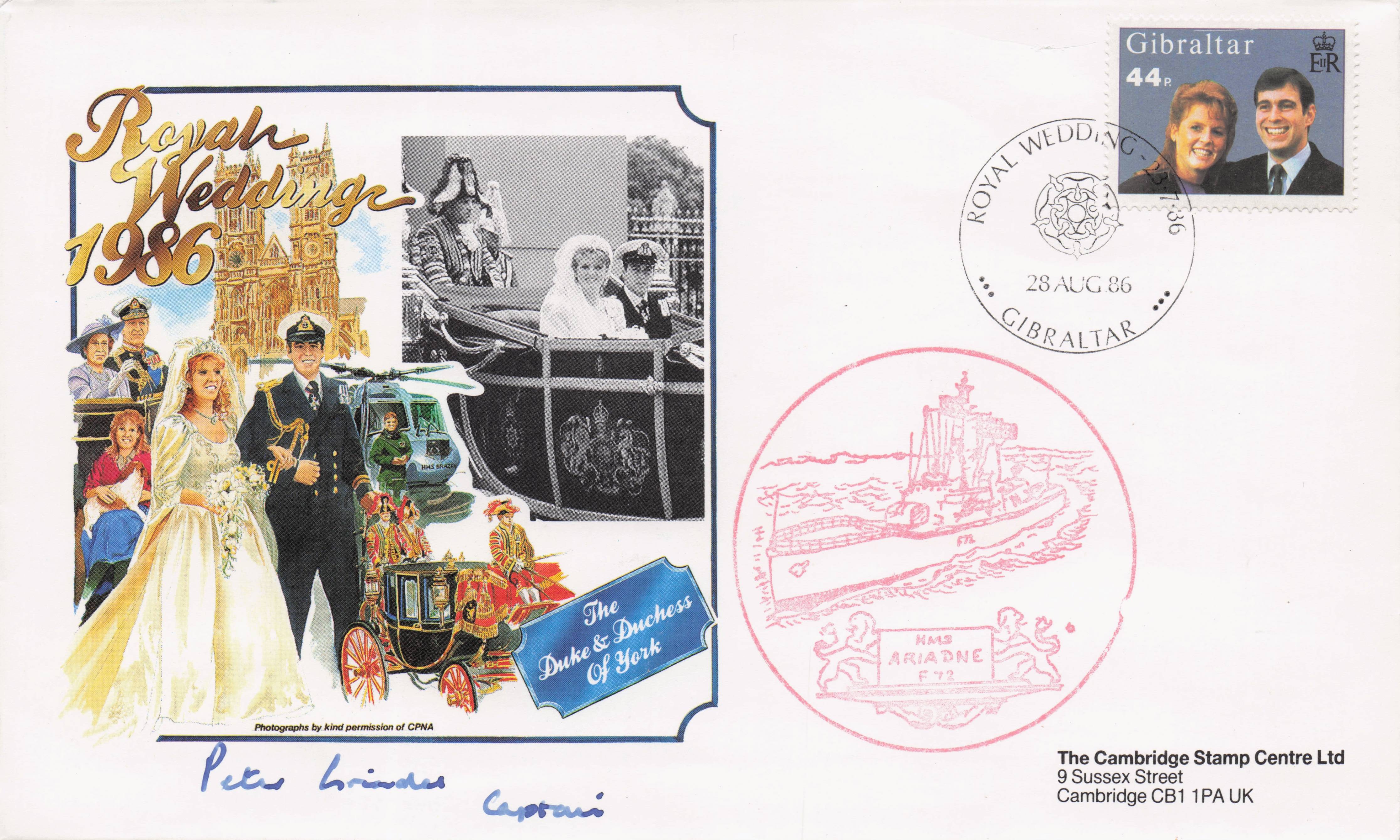 Royal Wedding 1986 Princess Diana Captain Hand Signed Rare FDC