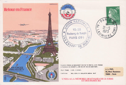 Retour En France RAF Rare Flown Military Royal Air Forces Escaping Society FDC
