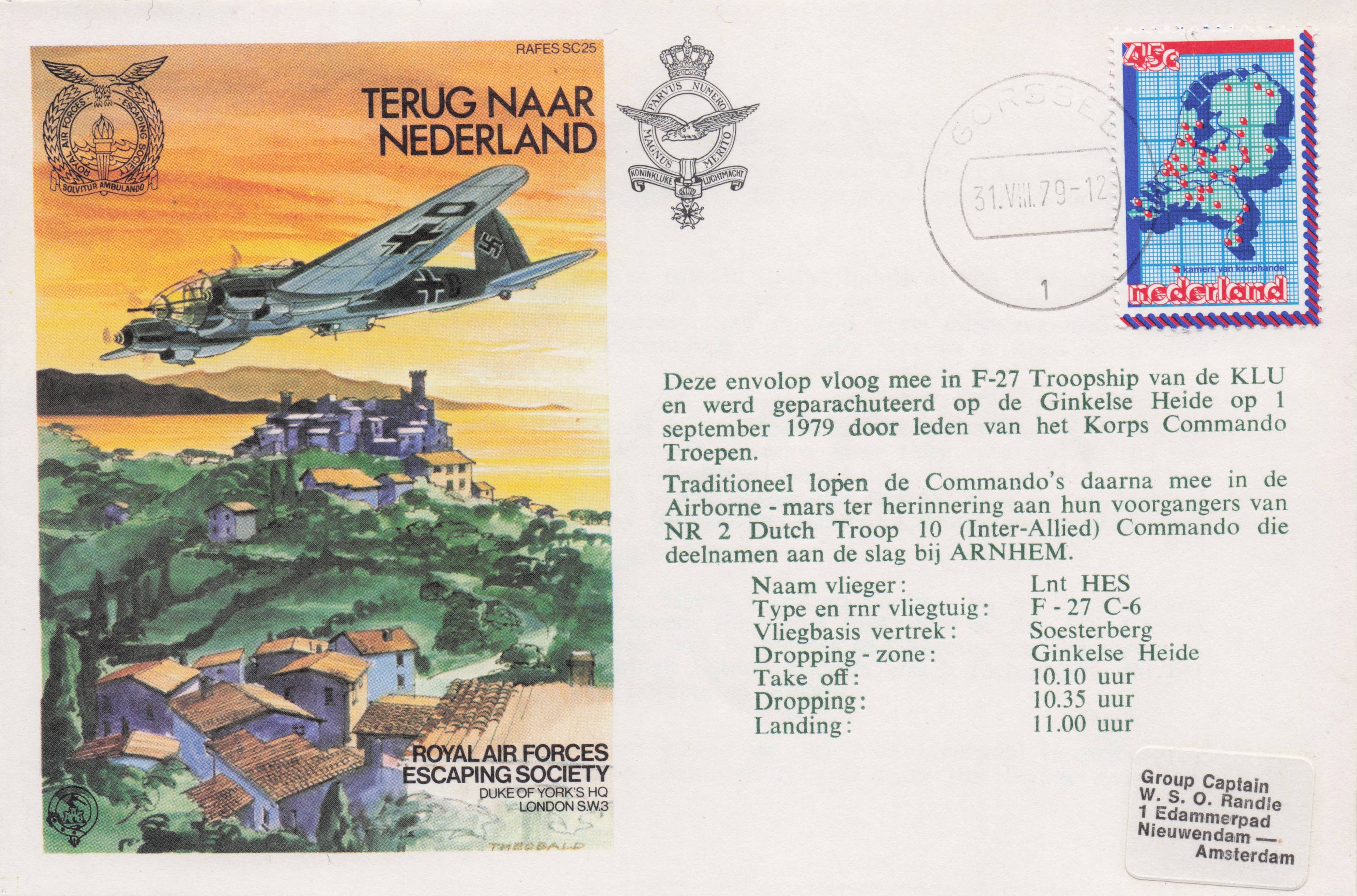 Holland Dutch Rare Flown Military Royal Air Forces Escaping Society FDC