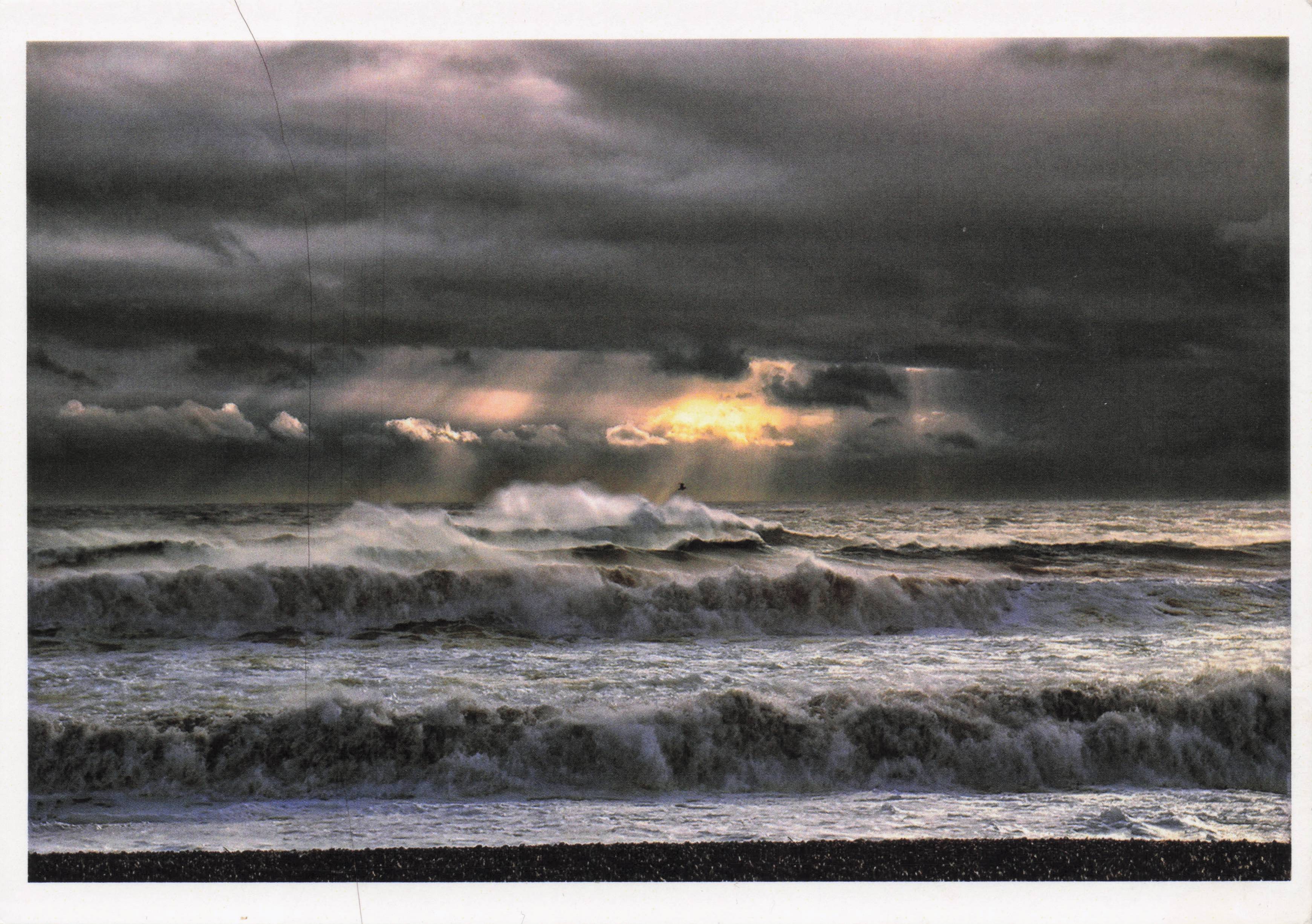 December Sea Night Waves Golden Sun In Clouds Photo Award Art Postcard