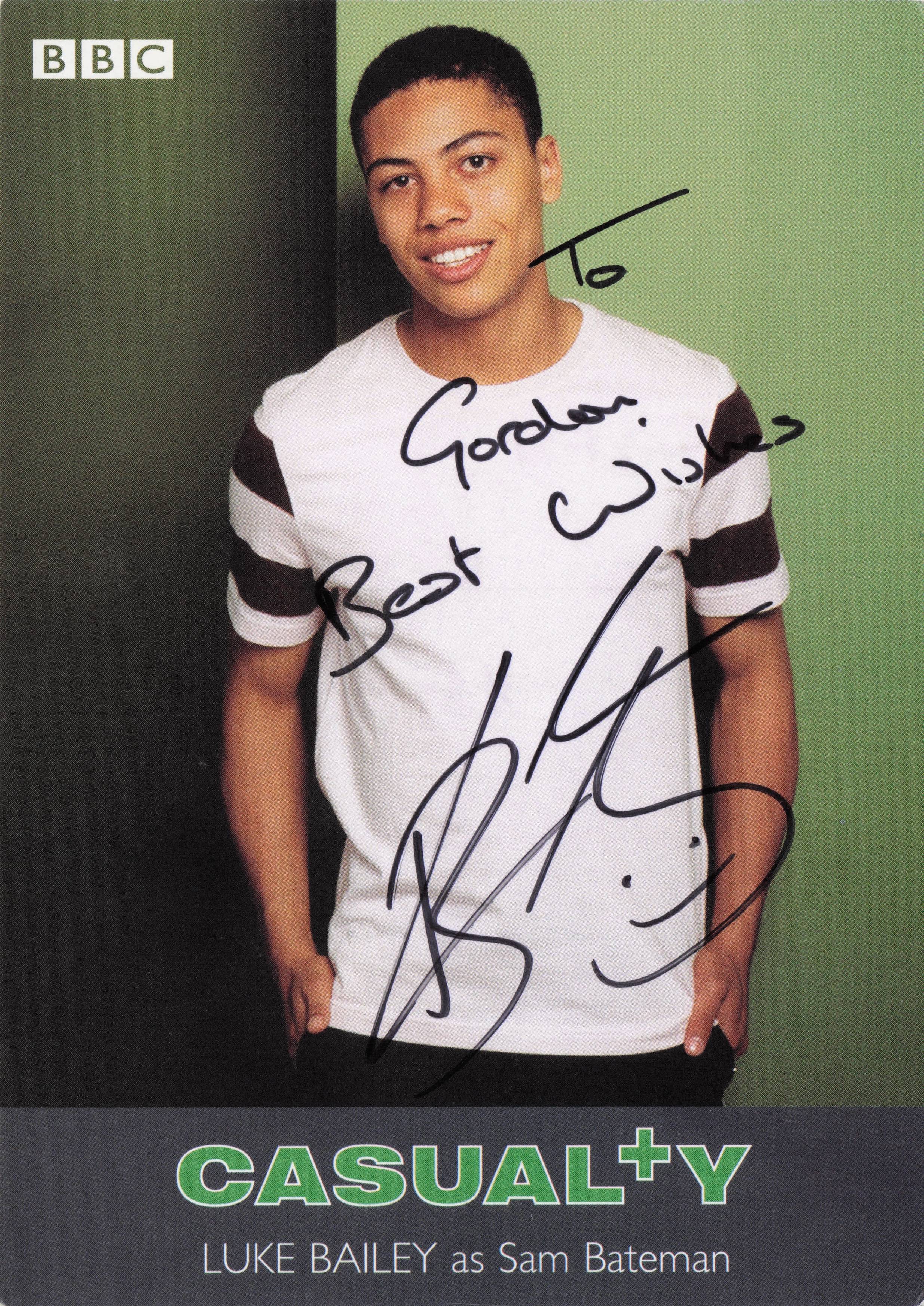 Luke Bailey as Sam Bateman in Casualty Hand Signed Cast Card Photo