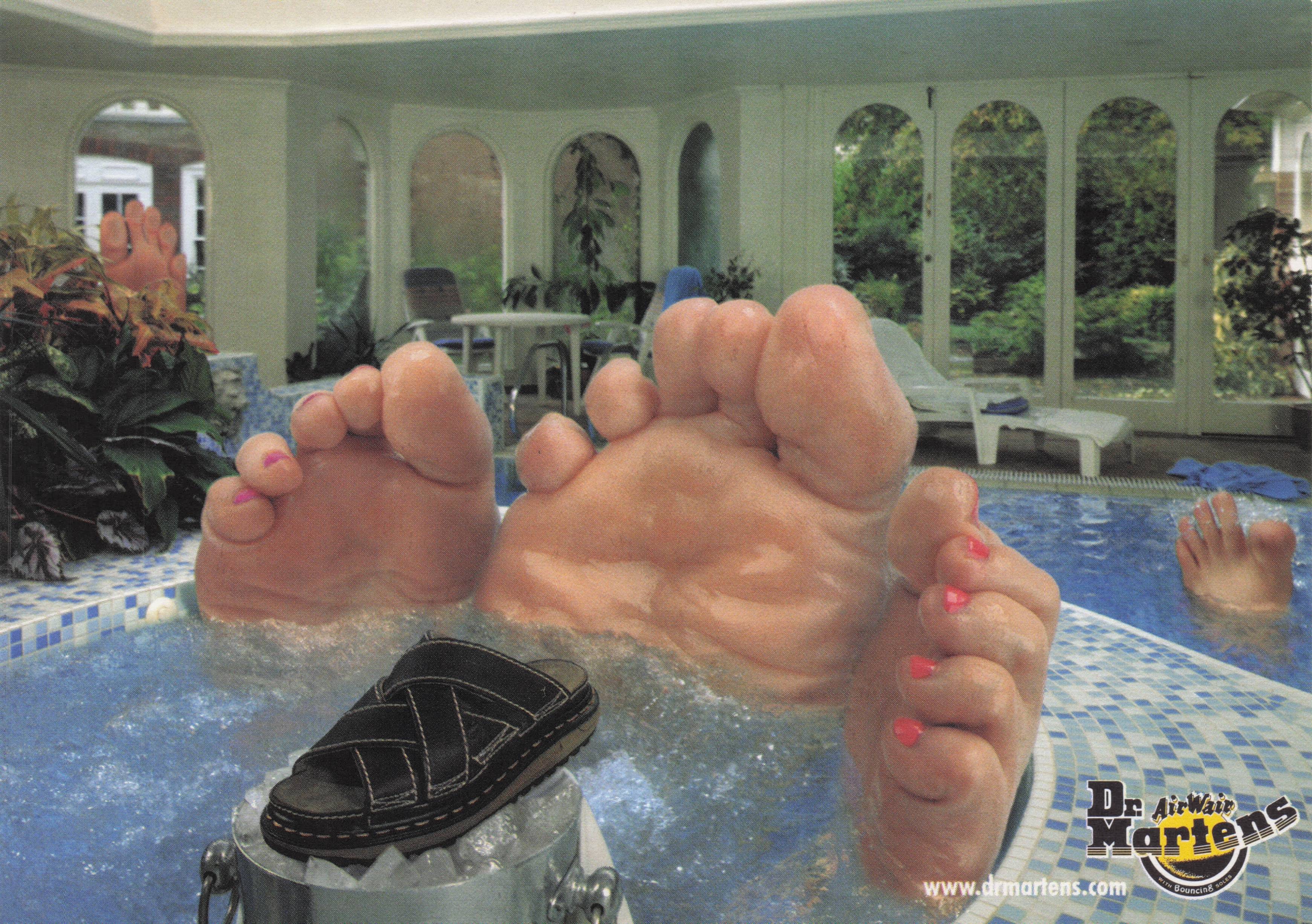 Giant Feet Dancing In Swimming Pool Dr Martens Shoes Advertising Postcard