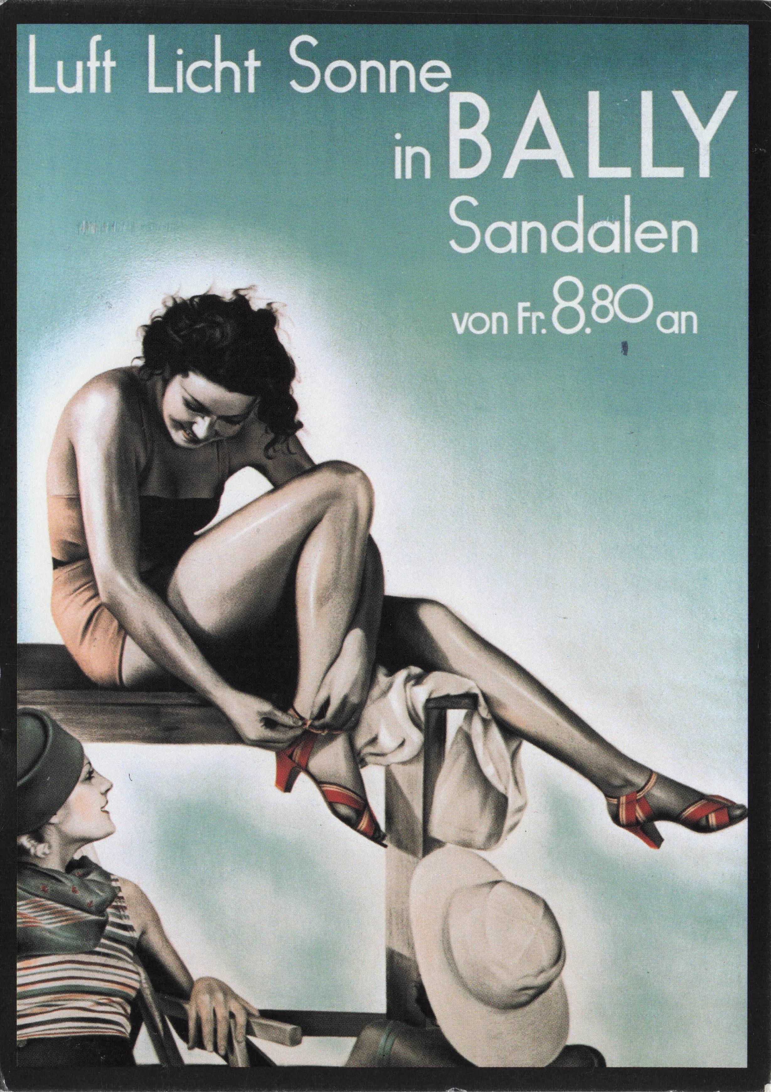 Bally Paris 1930s Sandals French Sexy Shoes Poster Swimming Postcard