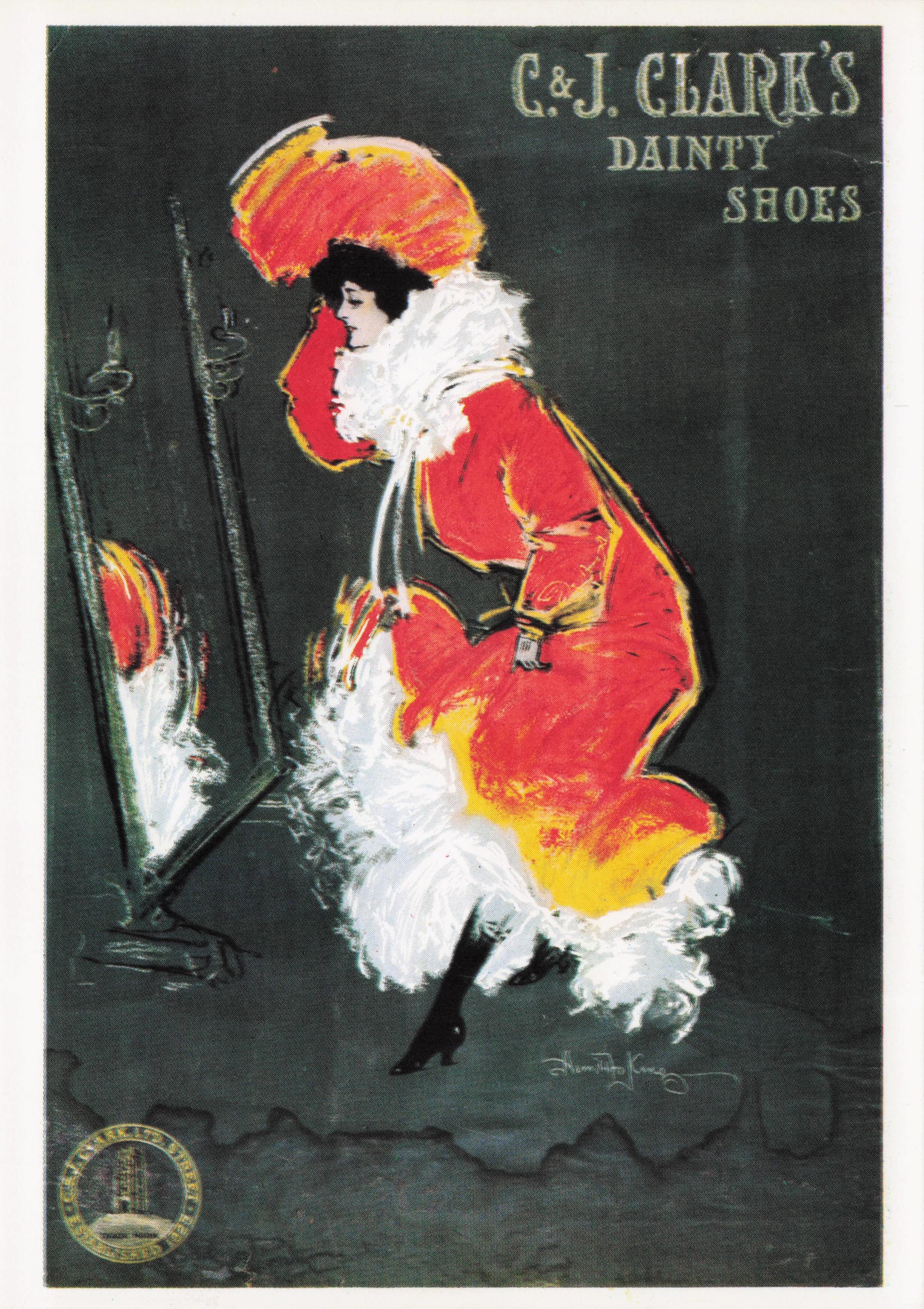Clarks Old Dainty Shoes Posh Lady Red Gown Mirror Advertising Postcard