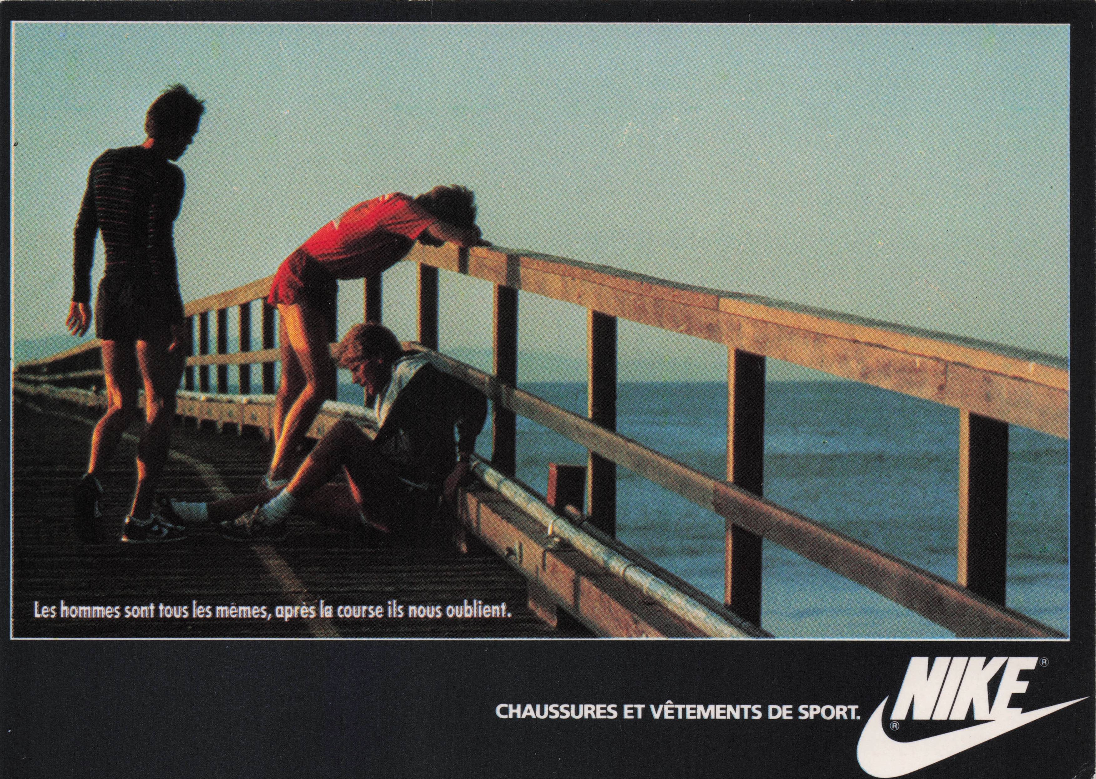 Exhausted Athletes On Bridge Nike Trainers Comic Advertising Postcard