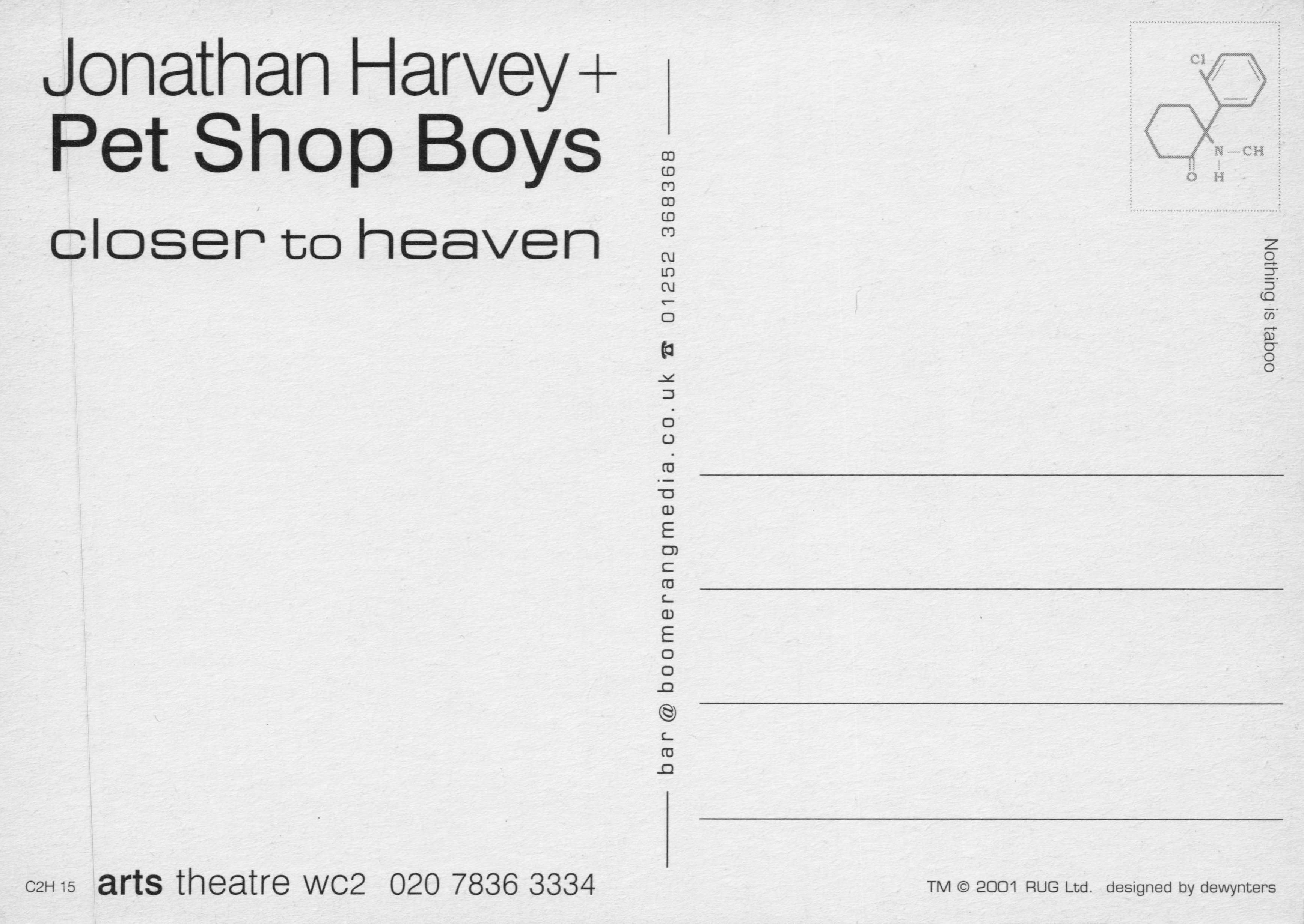 The Pet Shop Boys Stonking CD Closer To Heaven Launch Postcard