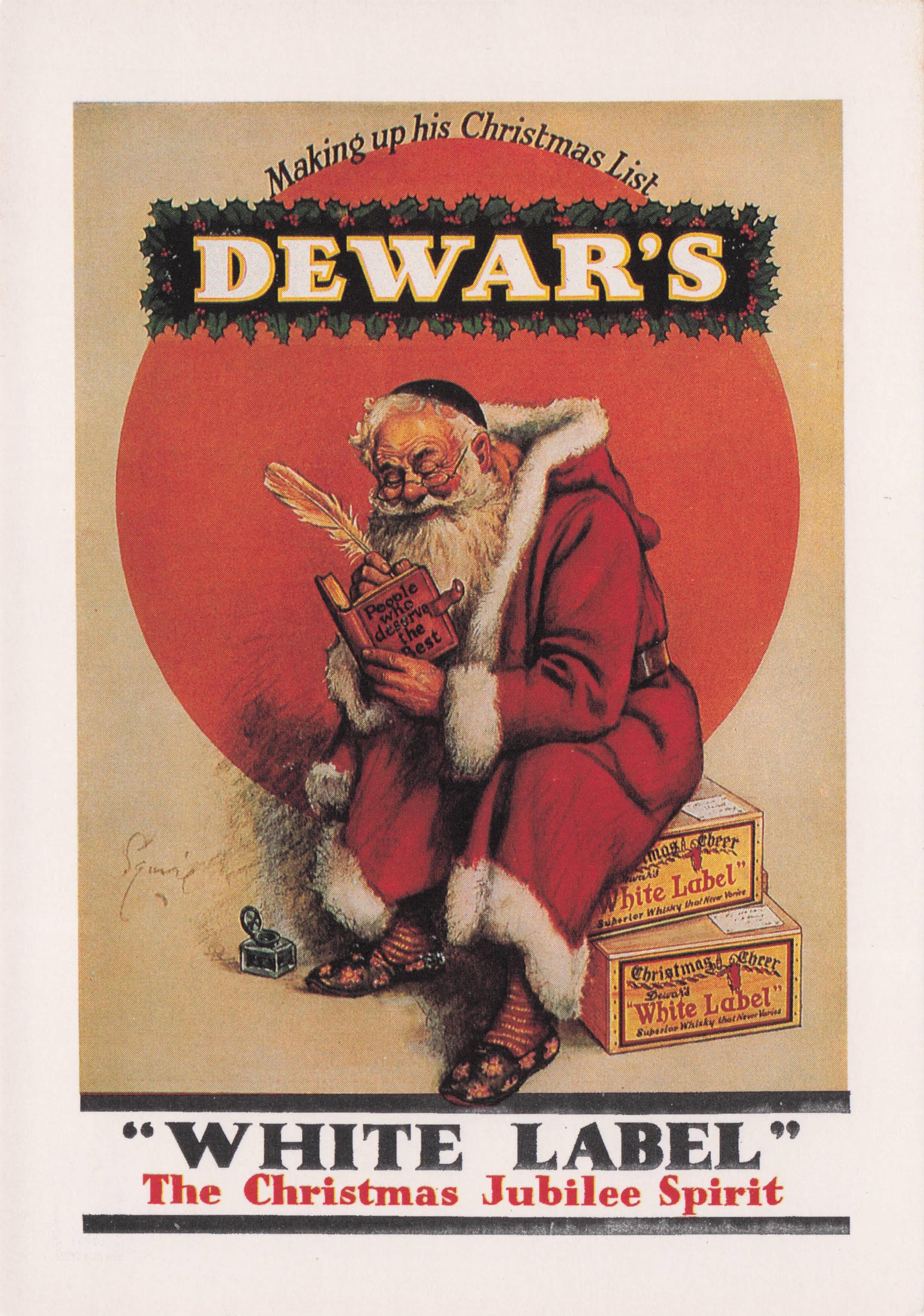 Dewars White Label Christmas Jubilee Spirit Advertising Santa Postcard