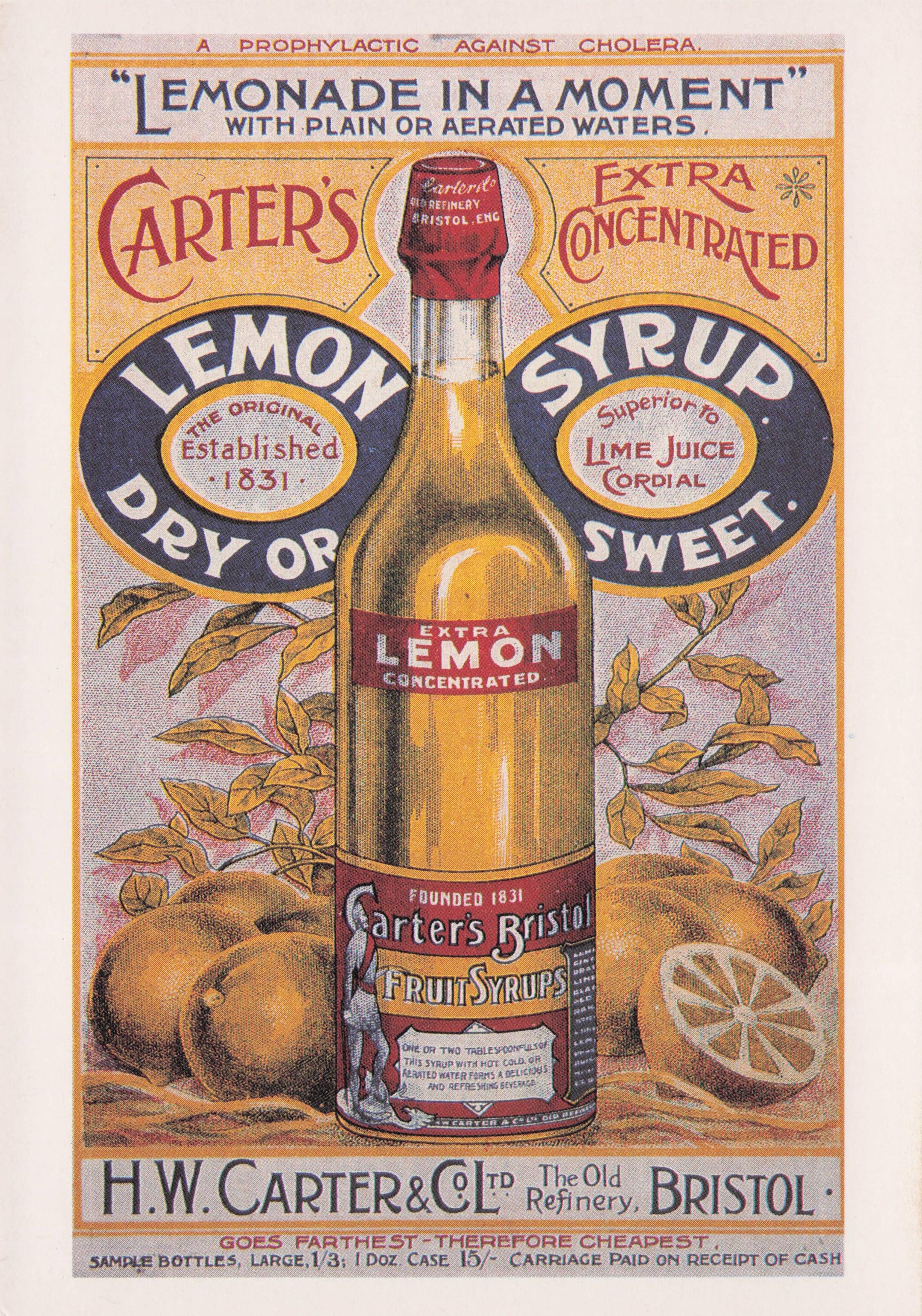 Carters Bristol Dry & Sweet Lemonade Poster Advertising Postcard