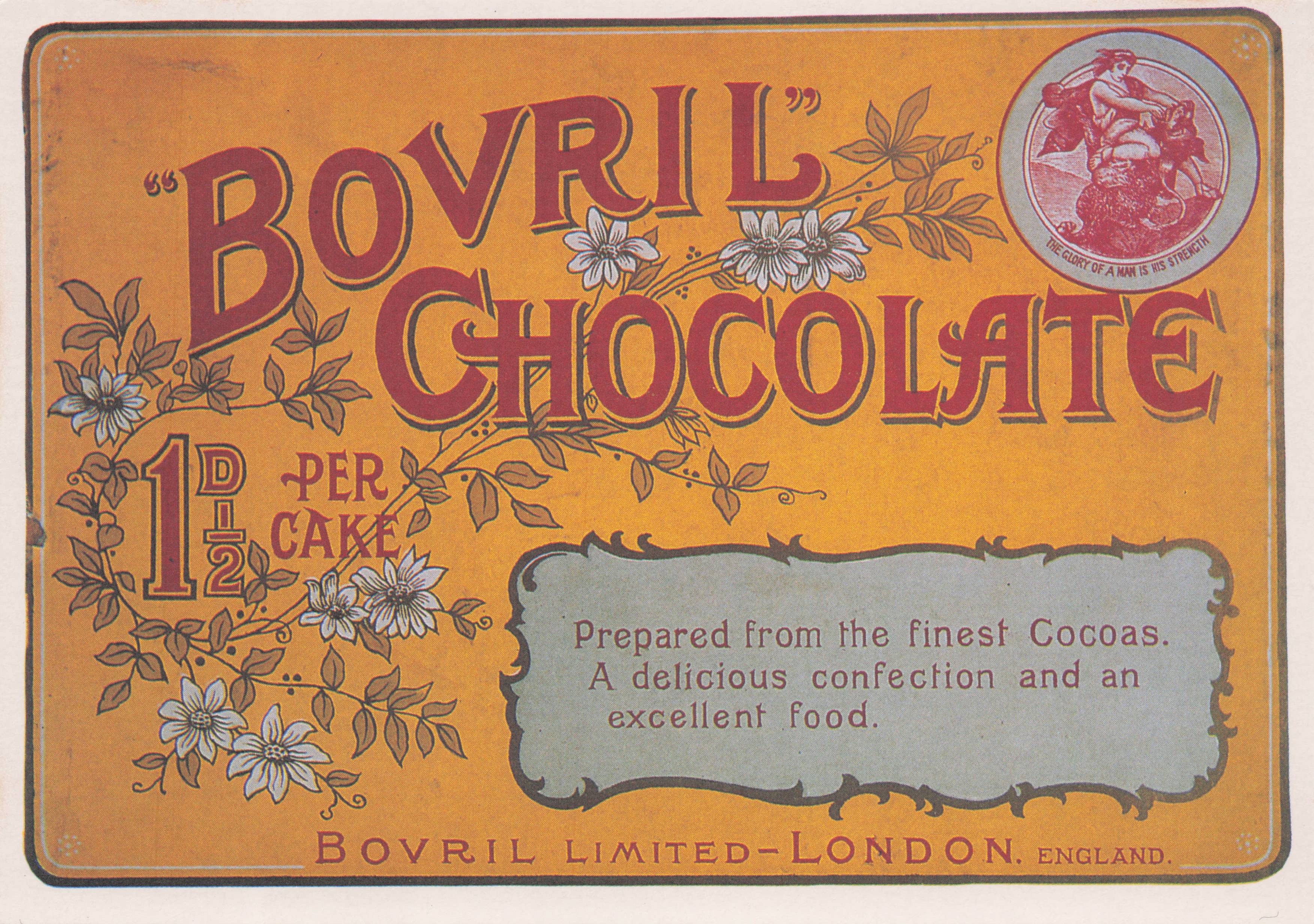 Bovril Old Penny Cake Cocoa Chocolate Drink Poster Advertising Postcard